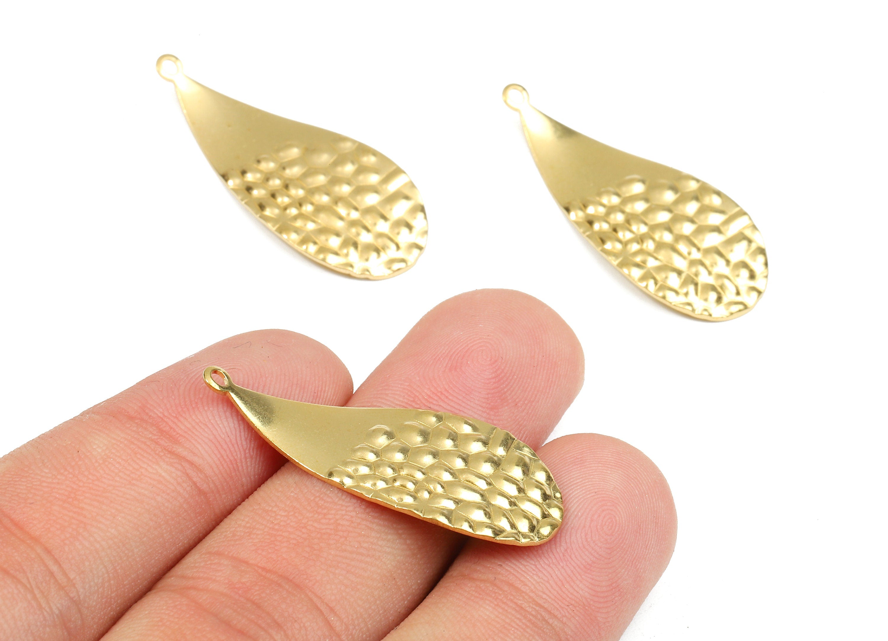 Brass Drop Charms - Raw Brass Wavy Drop Earrings and Pendant - Brass Drop Necklace - Jewelry Supplies - 30.76x12.9x1.18mm - PP2535 - DOMEDBAZAAR