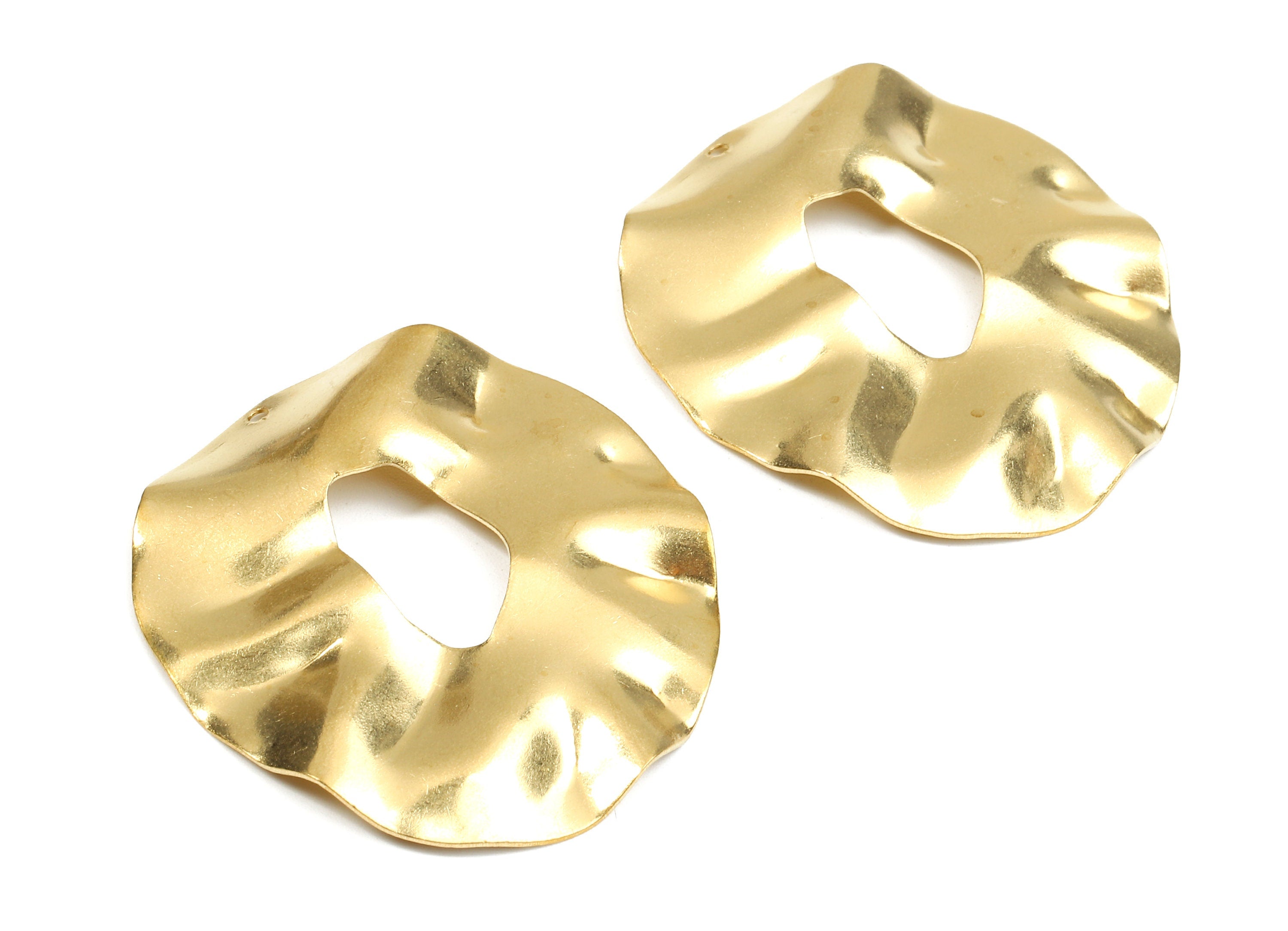 Brass Wavy Circle Charms - Raw Brass Wavy Circle Earrings and Pendant - Earring Findings - Jewelry Supplies - 39.54x38.77x2.06mm - PP2670 - DOMEDBAZAAR