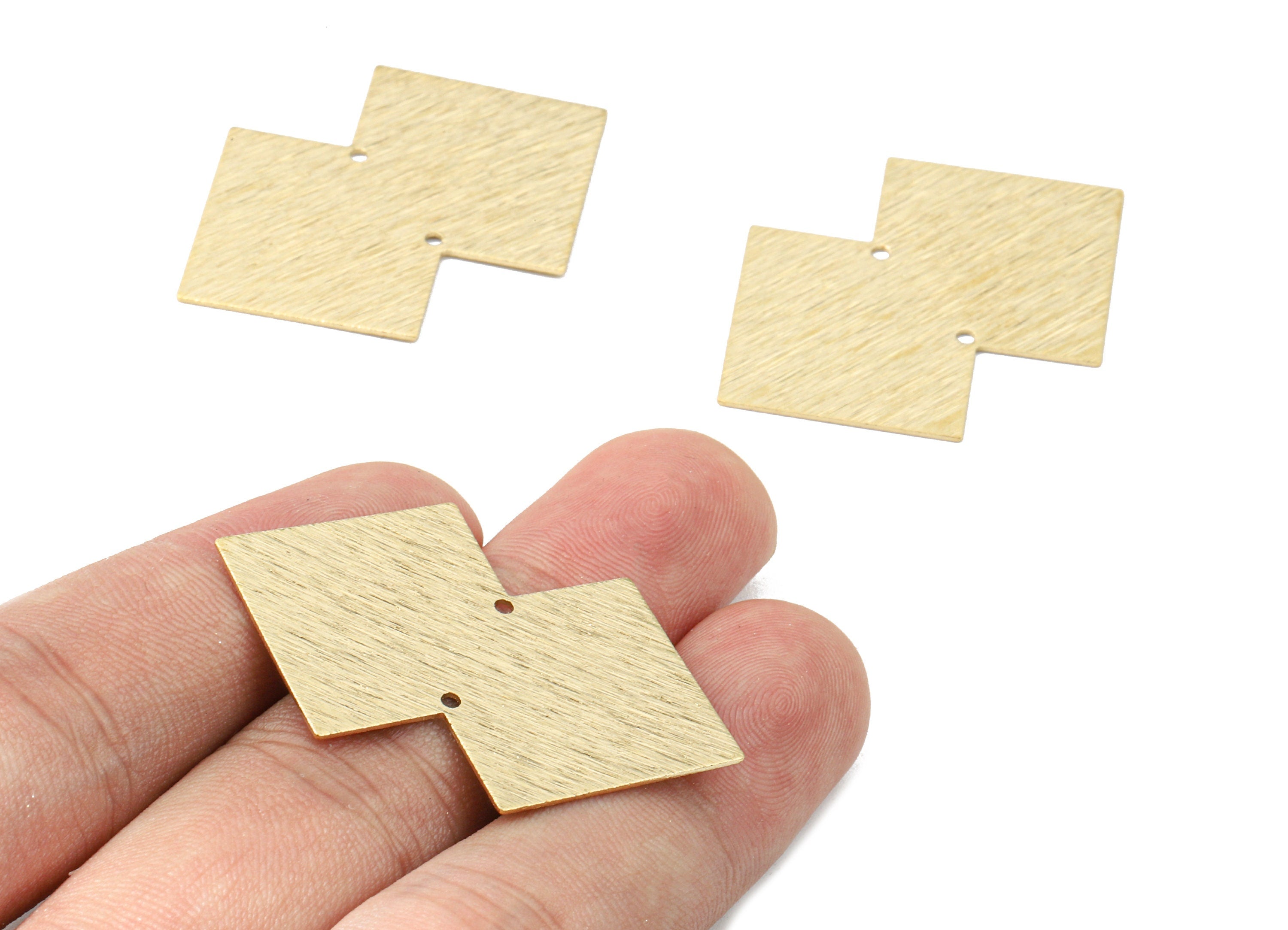 Brass Double Square Connectors - Raw Brass Textured Pendant and Necklace - Brass Earring Connectors - 2 Holes - 42.29x27.92x0.61mm - PP2508 - DOMEDBAZAAR