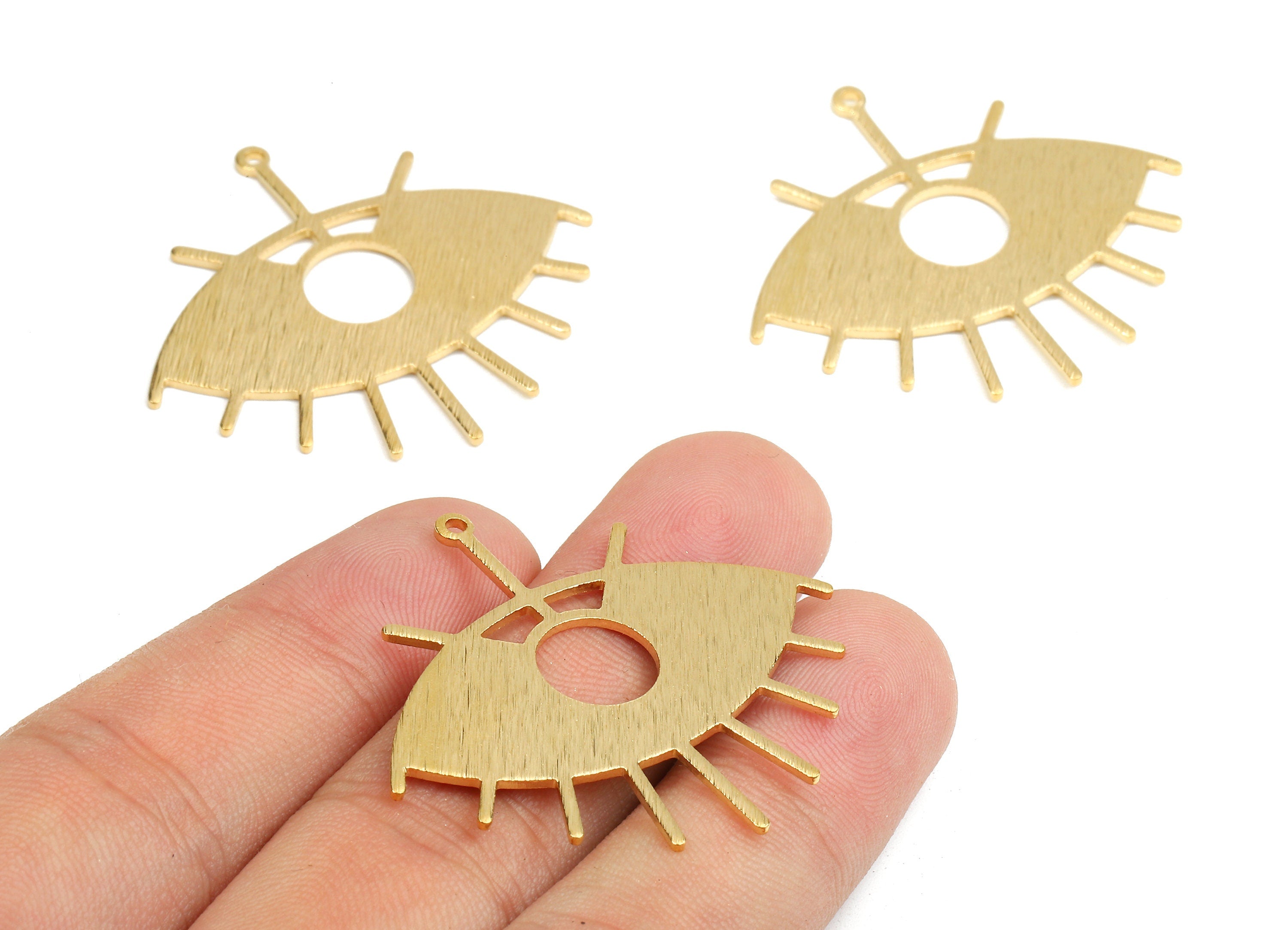 Brass Eye Charms - Raw Brass Textured Eye Earring and Pendant - Brass Eye Necklace - Jewelry Supplies - 41.47x37.82x1.39mm - PP2675 - DOMEDBAZAAR