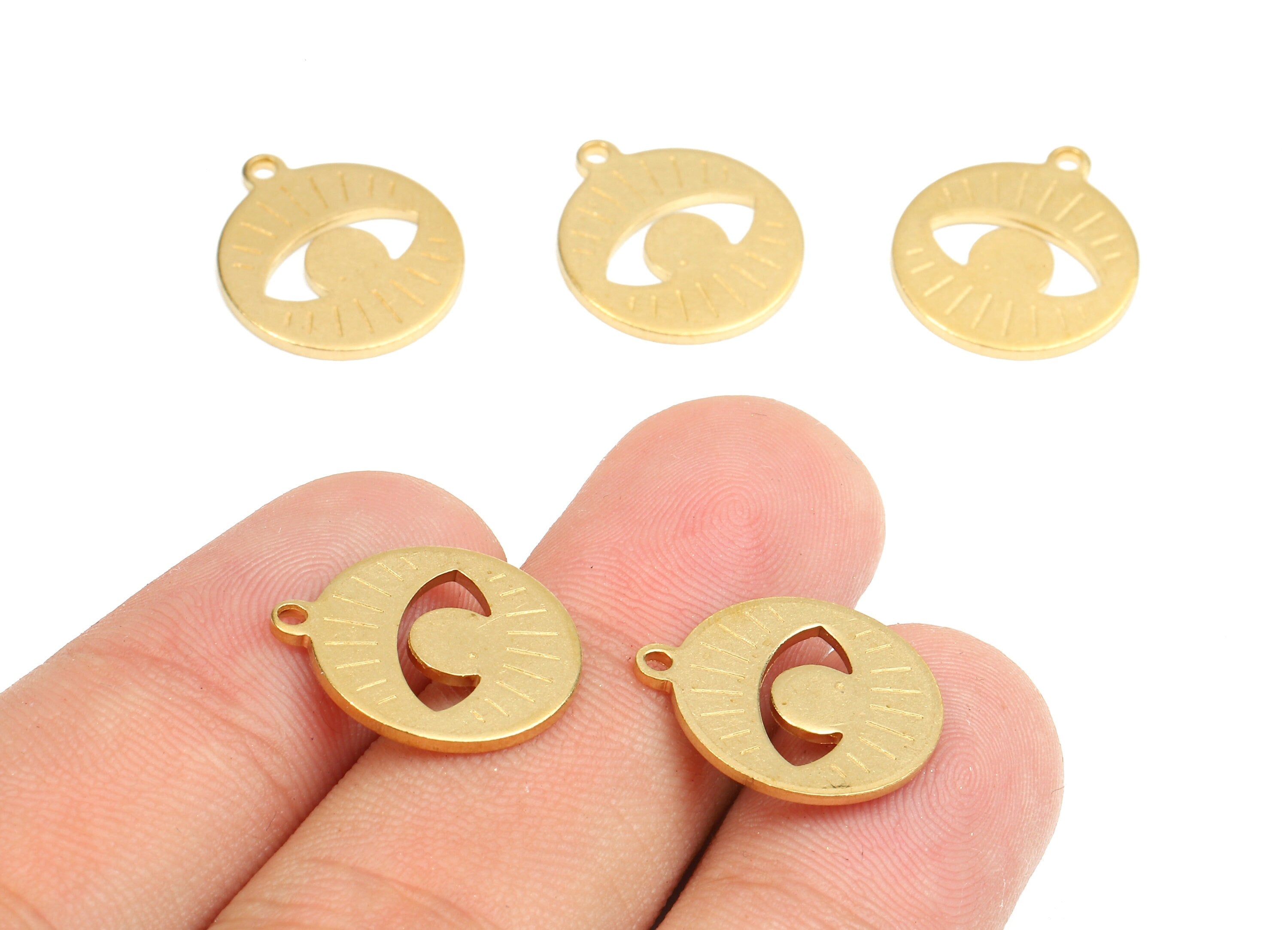 Brass Round Charms - Raw Brass Eye Earring and Pendant - Brass Eye Necklace - Jewellery Supplies - 17.18x15.11x1.07mm - PP2457 - DOMEDBAZAAR
