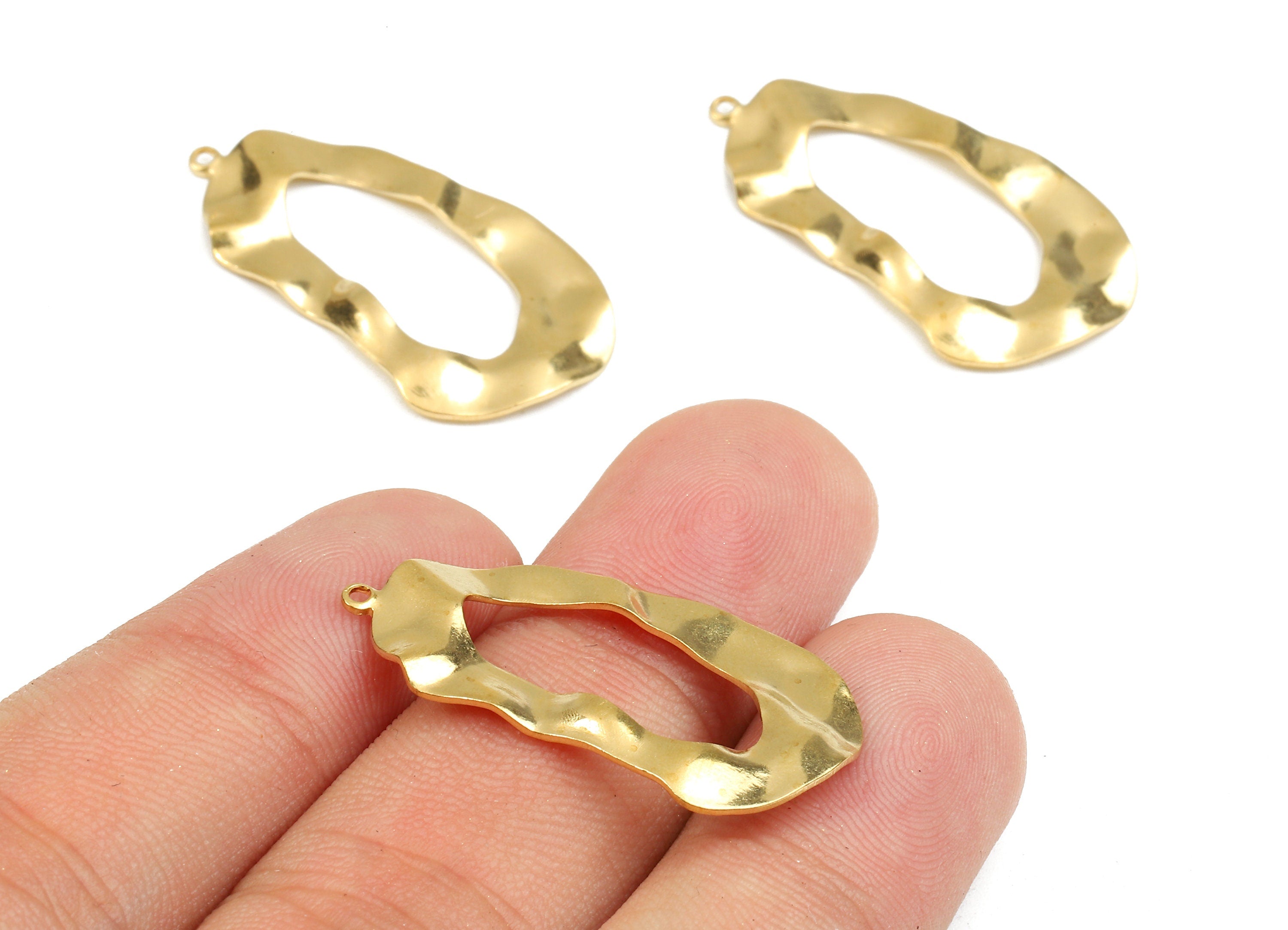 Brass Wavy Charms - Raw Brass Wavy Earrings and Pendant - Earring Findings - Jewelry Supplies - 31.87x17.28x0.7mm - PP2453 - DOMEDBAZAAR
