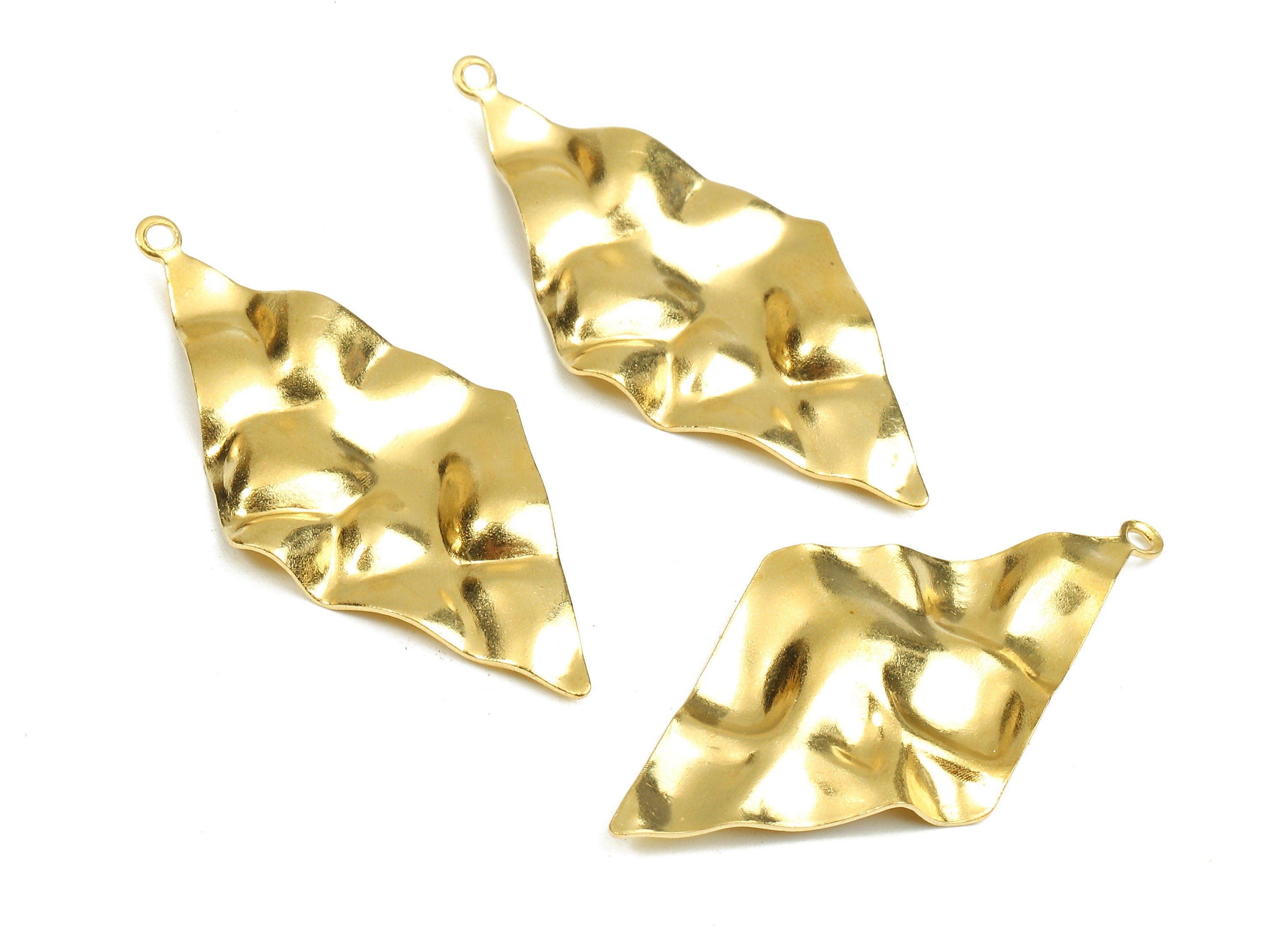 Brass Diamond Charms - Raw Brass Diamond Earrings and Pendant - Brass Wavy Diamond Necklace - Jewelry Supplies - 38.7x18.8x2.01mm - PP2666 - DOMEDBAZAAR