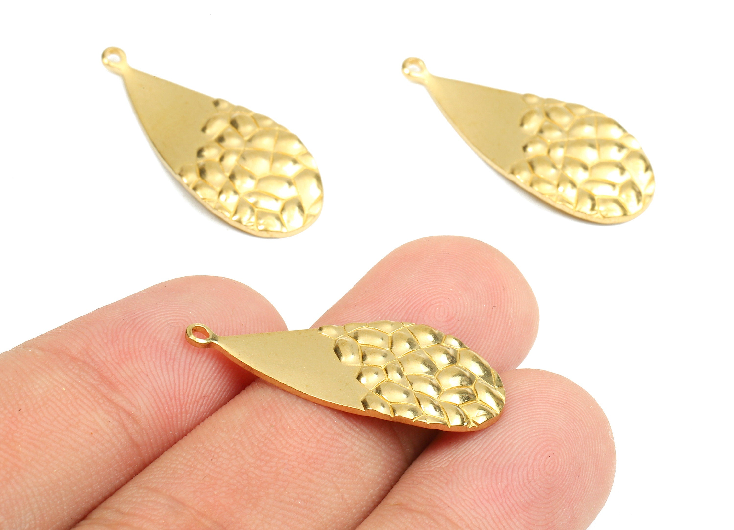 Brass Wavy Drop Charms - Raw Brass Wavy Drop Earrings and Pendant - Earring Findings - Jewelry Supplies - 35.14x14.92x0.96mm - PP2571 - DOMEDBAZAAR