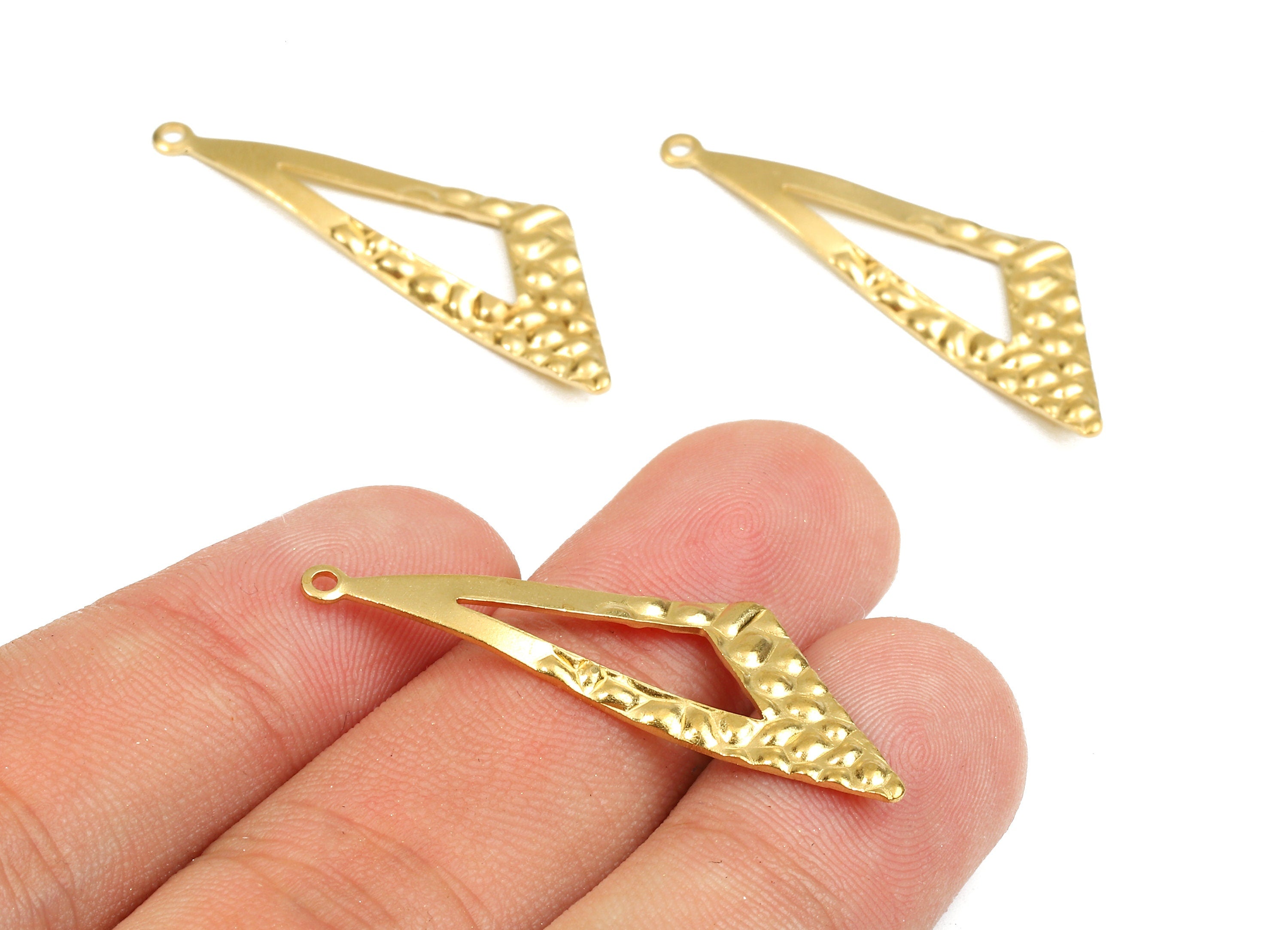 Brass Wavy Triangle Charms - Raw Brass Wavy Triangle Earrings and Pendant - Earring Findings - Jewelry Supplies - 38x12.67x1.05mm - PP2536 - DOMEDBAZAAR