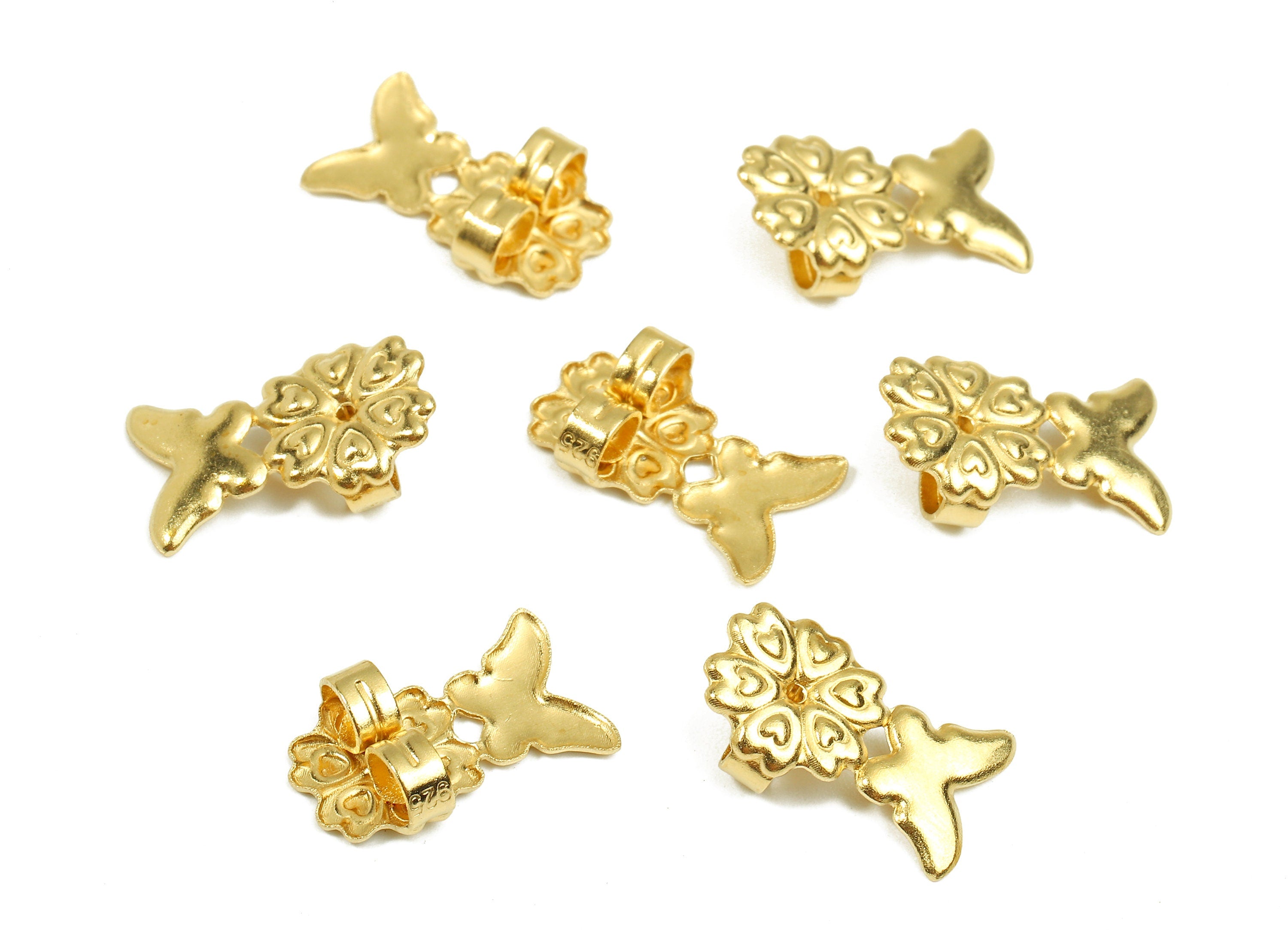 Brass Flower Earring Backs - Raw Brass Butterfly Backs - Earring Stud Back Stoppers - Post Nuts - Ear Wire Back - 15.92x9.71x5.23mm - PP2718 - DOMEDBAZAAR
