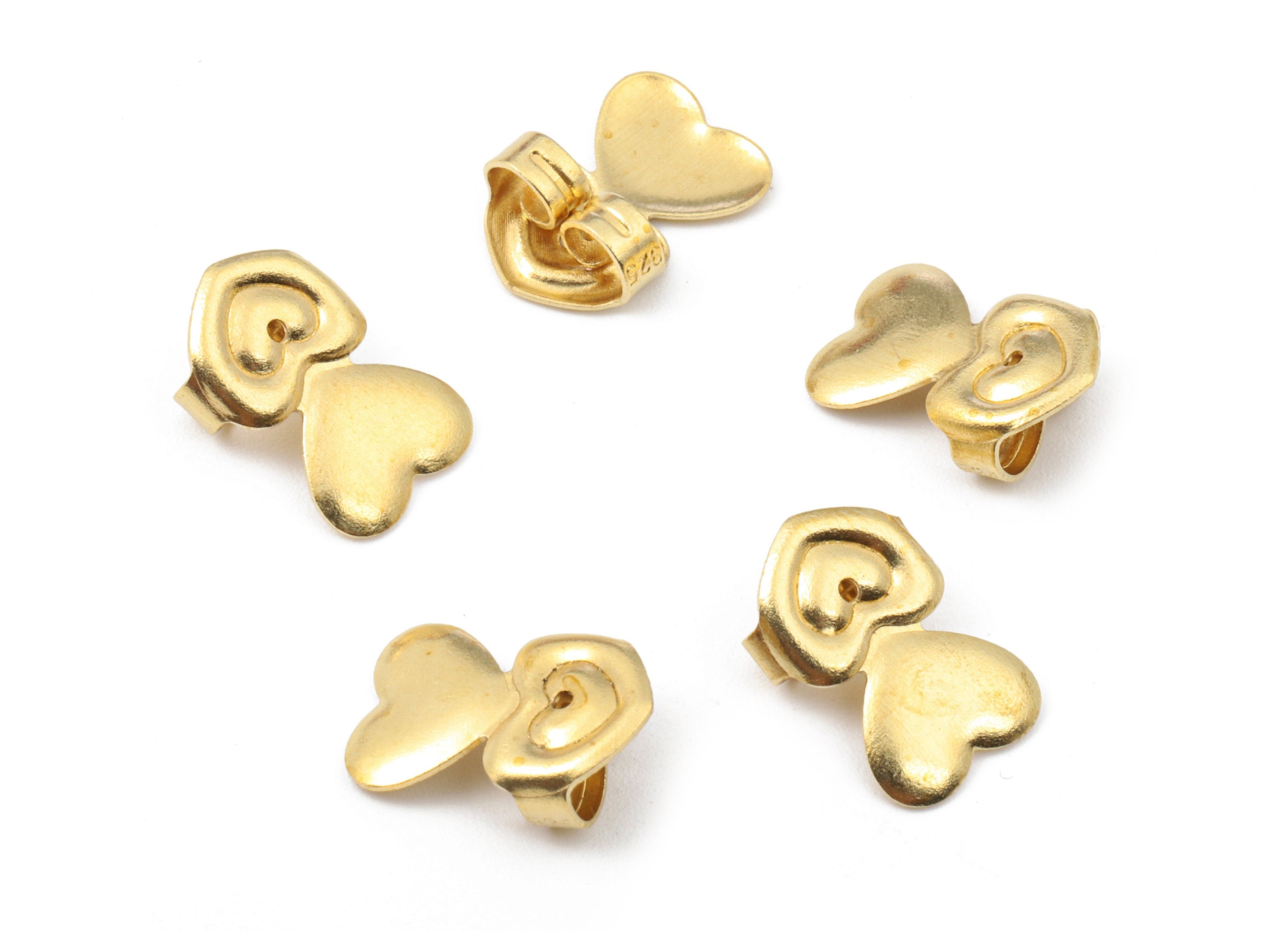 Brass Heart Earring Backs - Raw Brass Butterfly Backs - Heart Stud Back Stoppers - Post Nuts - Ear Wire Back - 14.41x9.81x4.55mm - PP2725 - DOMEDBAZAAR