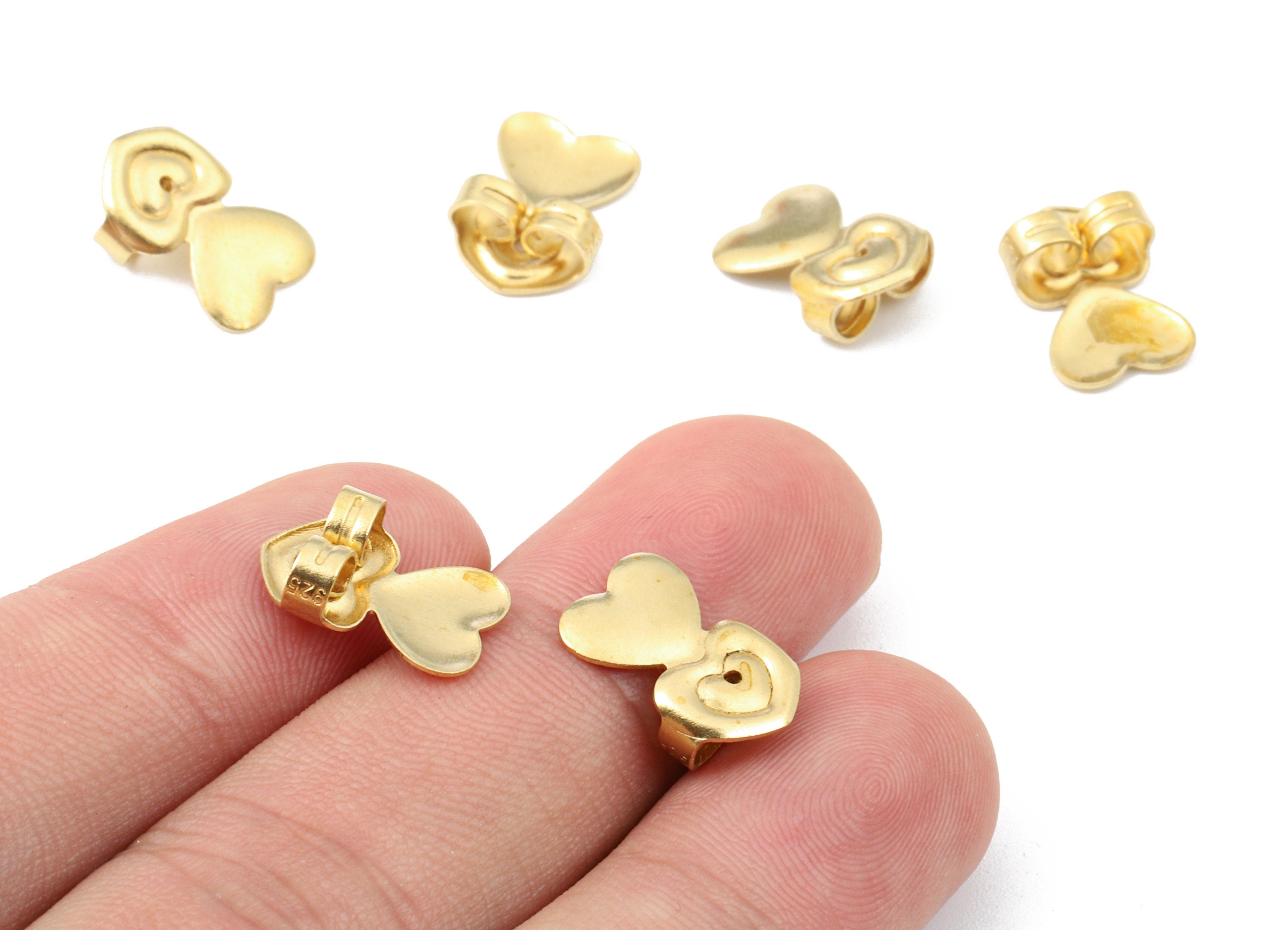 Brass Heart Earring Backs - Raw Brass Butterfly Backs - Heart Stud Back Stoppers - Post Nuts - Ear Wire Back - 14.41x9.81x4.55mm - PP2725 - DOMEDBAZAAR
