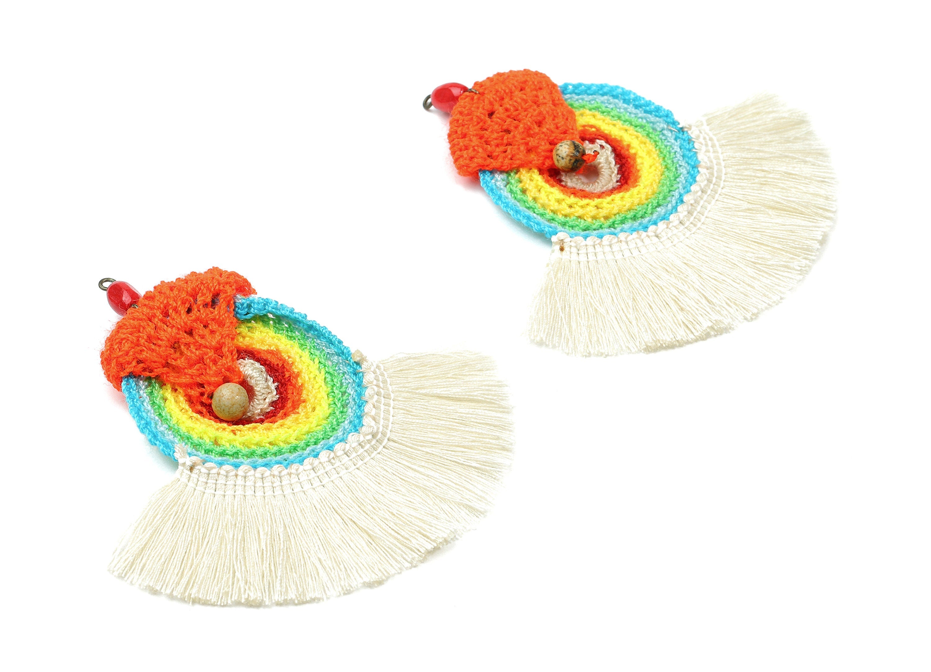 Crochet Tassel Earrings - Knit Weaving Tassel Earrings - Crochet Pendant - Boho Tassel Earrings - Boho Charms - 83.1x77.78x5.97mm - TS1083A - DOMEDBAZAAR