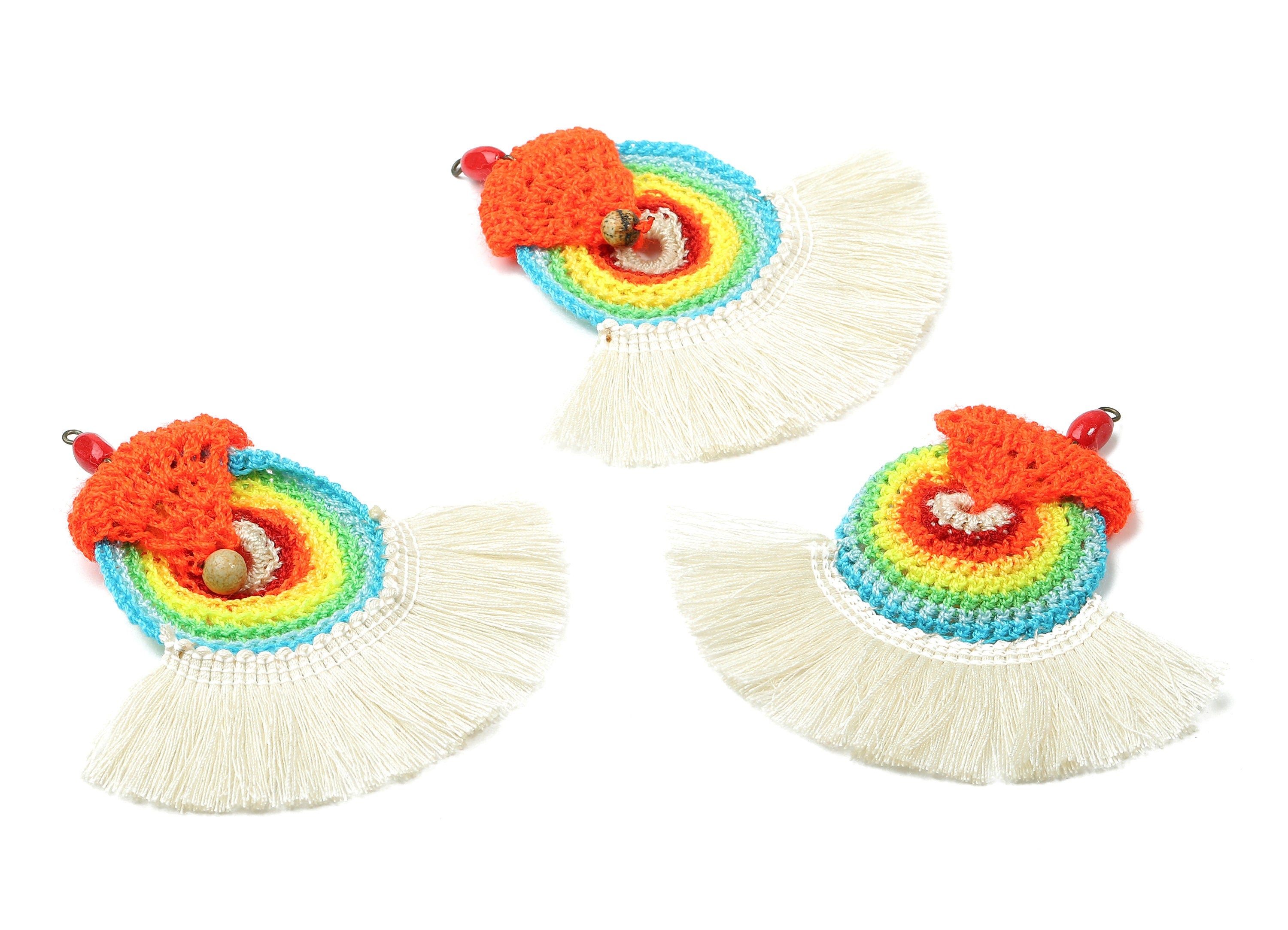 Crochet Tassel Earrings - Knit Weaving Tassel Earrings - Crochet Pendant - Boho Tassel Earrings - Boho Charms - 83.1x77.78x5.97mm - TS1083A - DOMEDBAZAAR