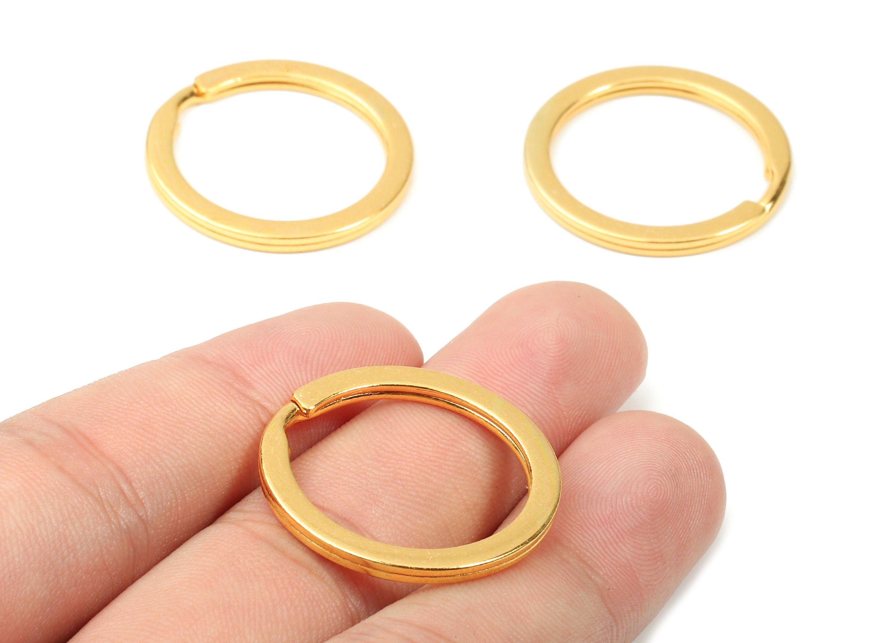 Gold Tone Metal Key Rings - Flat Split Rings - Circle Key Rings - Keychain Connectors - Jewelry Supplies - 27.77x27.77x2mm - PP2858G - DOMEDBAZAAR