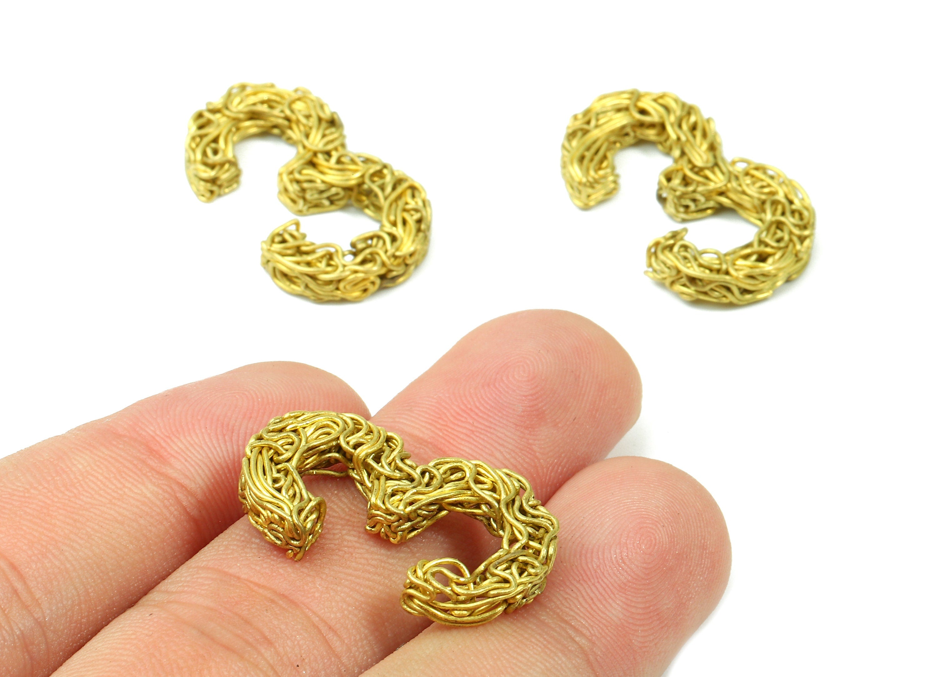 Brass 3 Number Pendant - Raw Brass Hammered Wires 3 Number Charms - Jewelry Supplies - 26.46x16.15x3.37mm - PP2912 - DOMEDBAZAAR