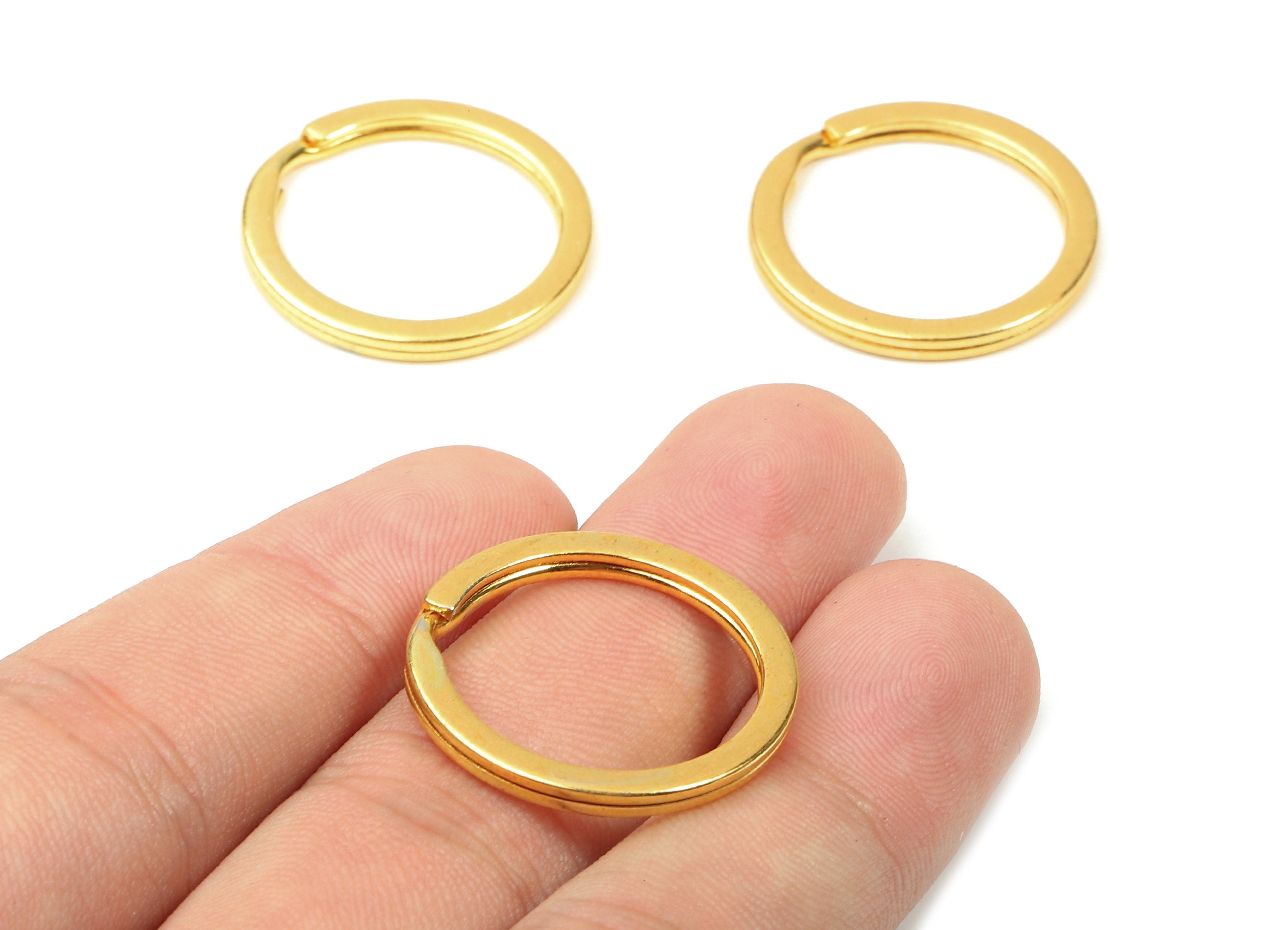 Gold Tone Metal Key Rings - Flat Split Rings - Circle Key Rings - Keychain Connectors - Jewelry Supplies - 25.01x25.01x1.8mm - PP2857G - DOMEDBAZAAR