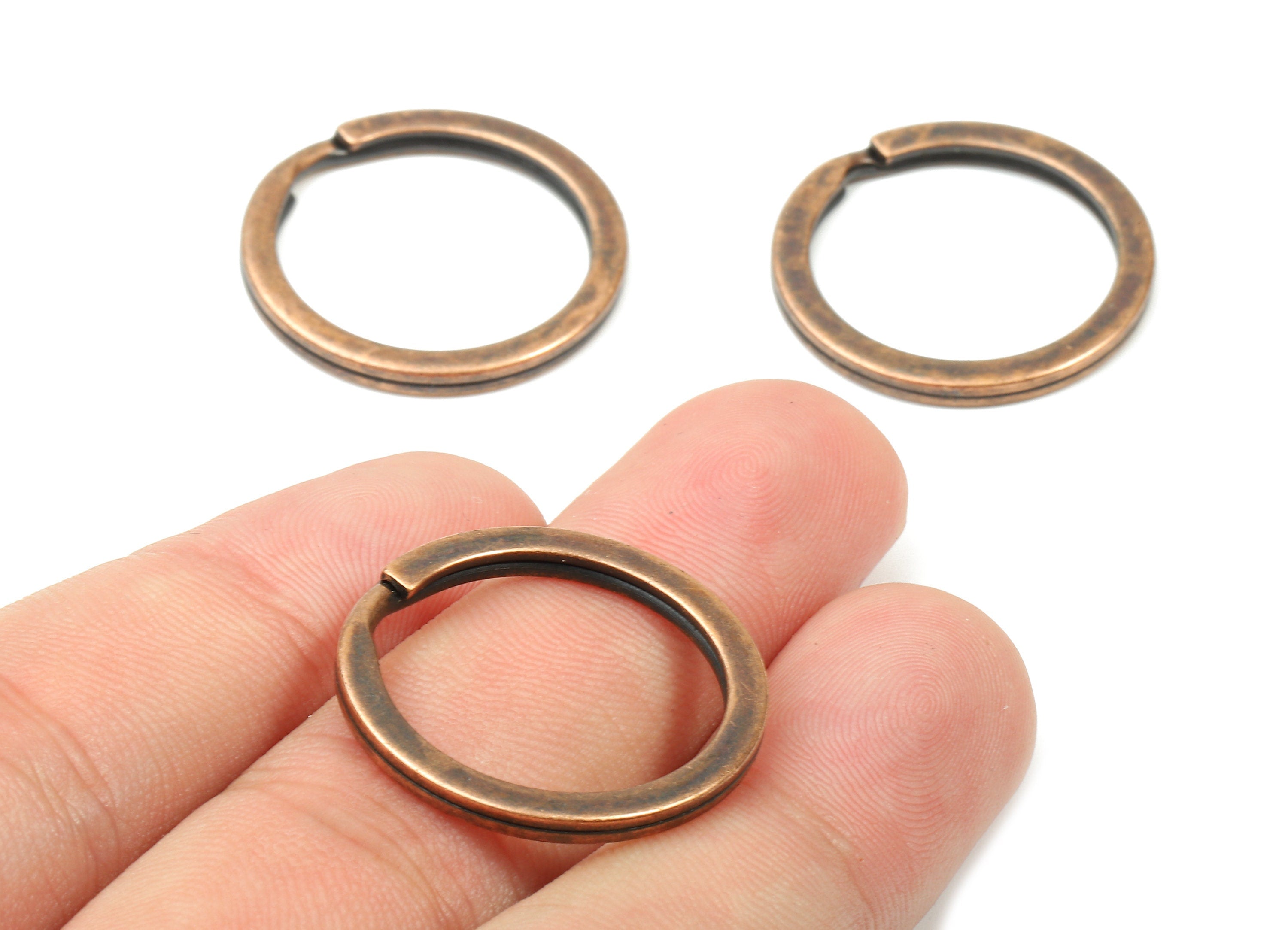 Antique Copper Metal Key Rings - Flat Split Rings - Circle Key Rings - Keychain Connectors - Jewelry Supplies - 25.01x25.01x1.8mm - PP2857AC - DOMEDBAZAAR