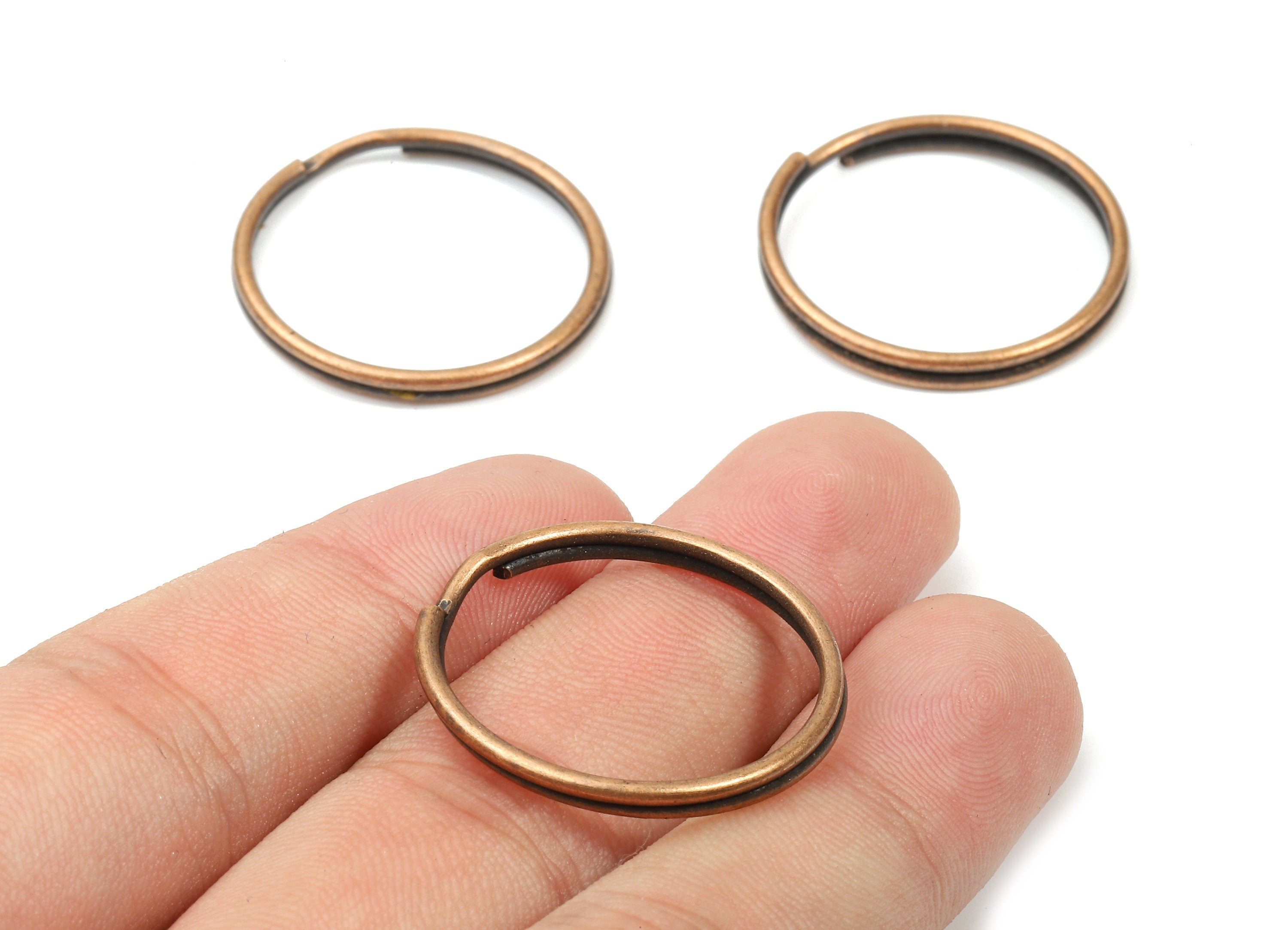Antique Copper Metal Key Rings - Split Rings - Circle Key Rings - Keychain Connectors - Key Ring Findings - 27.62x27.62x1.5mm - PP2852AC - DOMEDBAZAAR