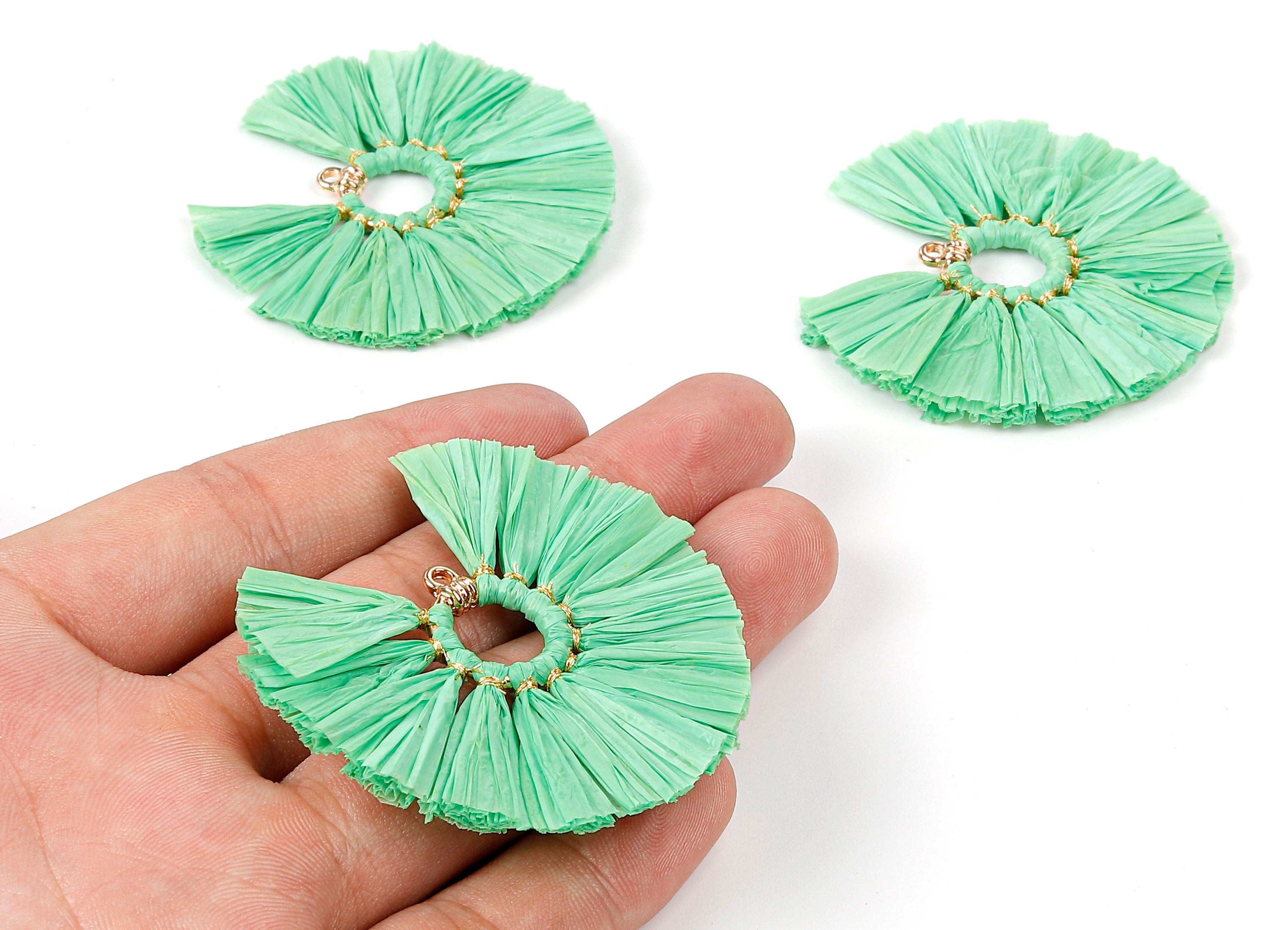 Raffia Fan Tassels Charms - Raffia Tassel Pendant - Jewelry Accessories - Handmade Tassels Jewelry - 54.16x54.16x3.49mm - RS1046 - DOMEDBAZAAR