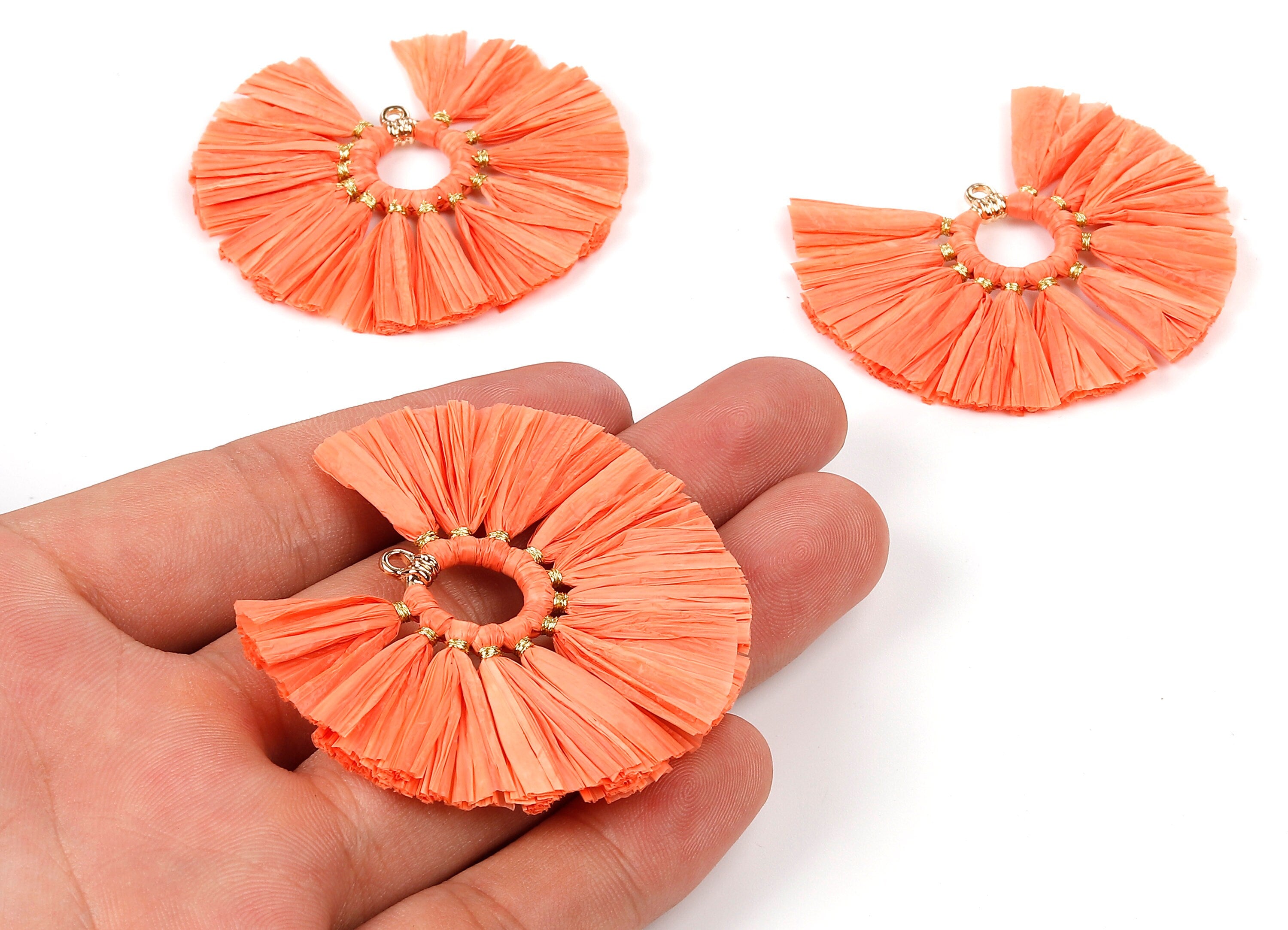 Raffia Fan Tassels Charms - Raffia Tassel Pendant - Jewelry Accessories - Handmade Tassels Jewelry - 54.16x54.16x3.49mm - RS1047 - DOMEDBAZAAR