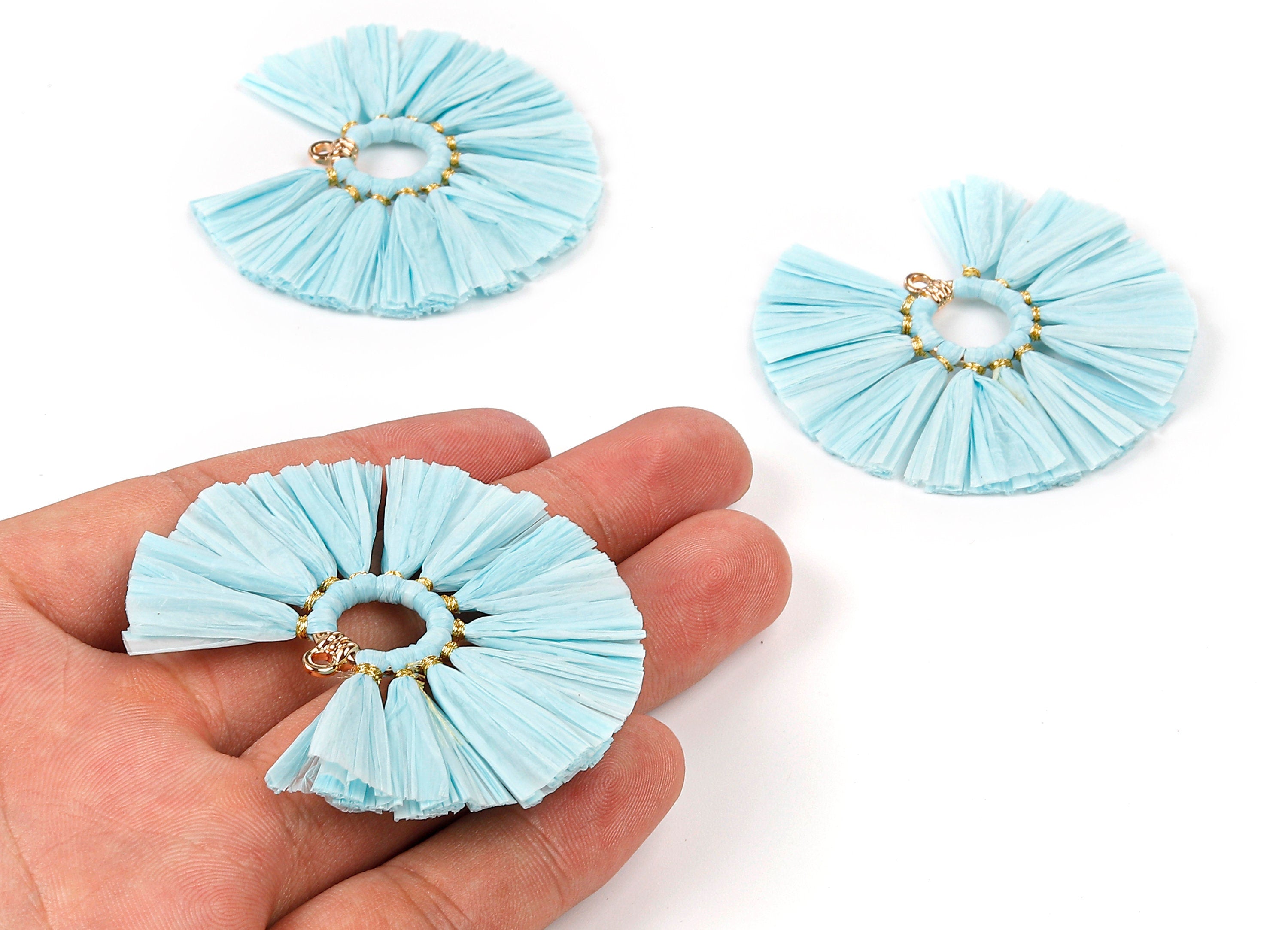 Raffia Fan Tassels Charms - Raffia Tassel Pendant - Jewelry Accessories - Handmade Tassels Jewelry - 54.16x54.16x3.49mm - RS1044 - DOMEDBAZAAR