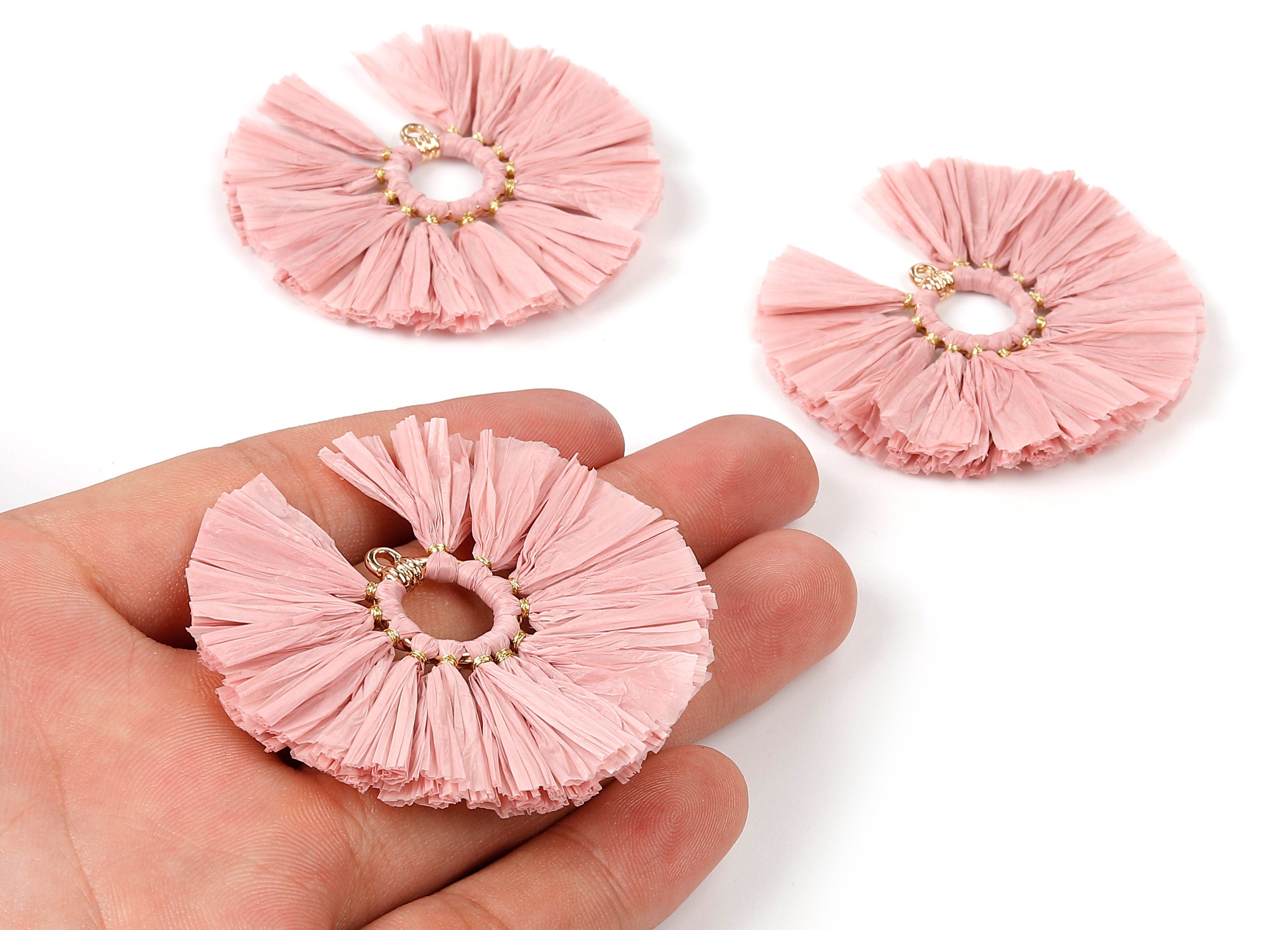 Raffia Fan Tassels Charms - Raffia Tassel Pendant - Jewelry Accessories - Handmade Tassels Jewelry - 54.16x54.16x3.49mm - RS1045 - DOMEDBAZAAR