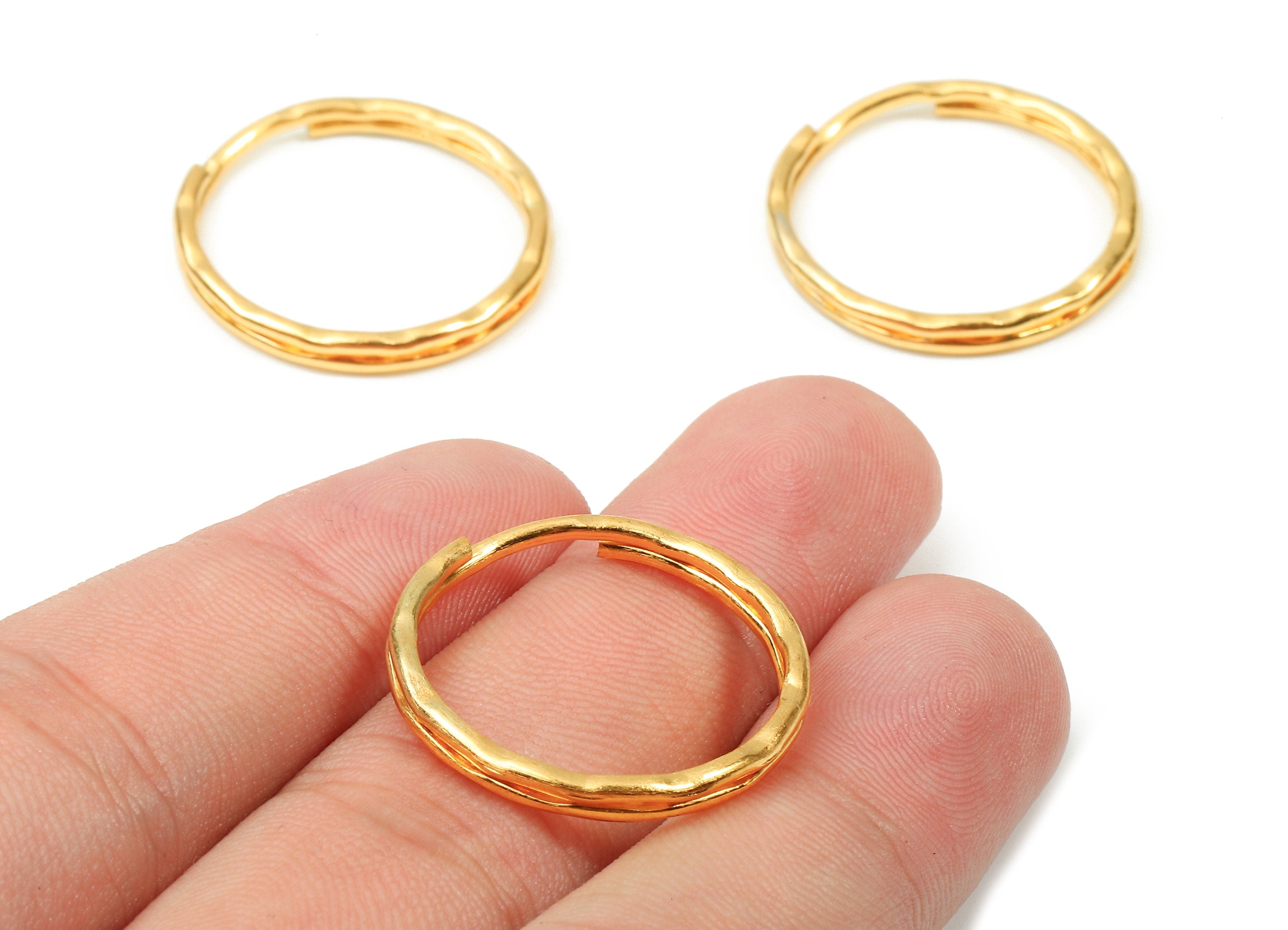 Gold Tone Metal Key Rings - Split Rings - Circle Key Rings - Keychain Connectors - Key Ring Findings - 24.67x24.67x1.5mm - PP2854G - DOMEDBAZAAR