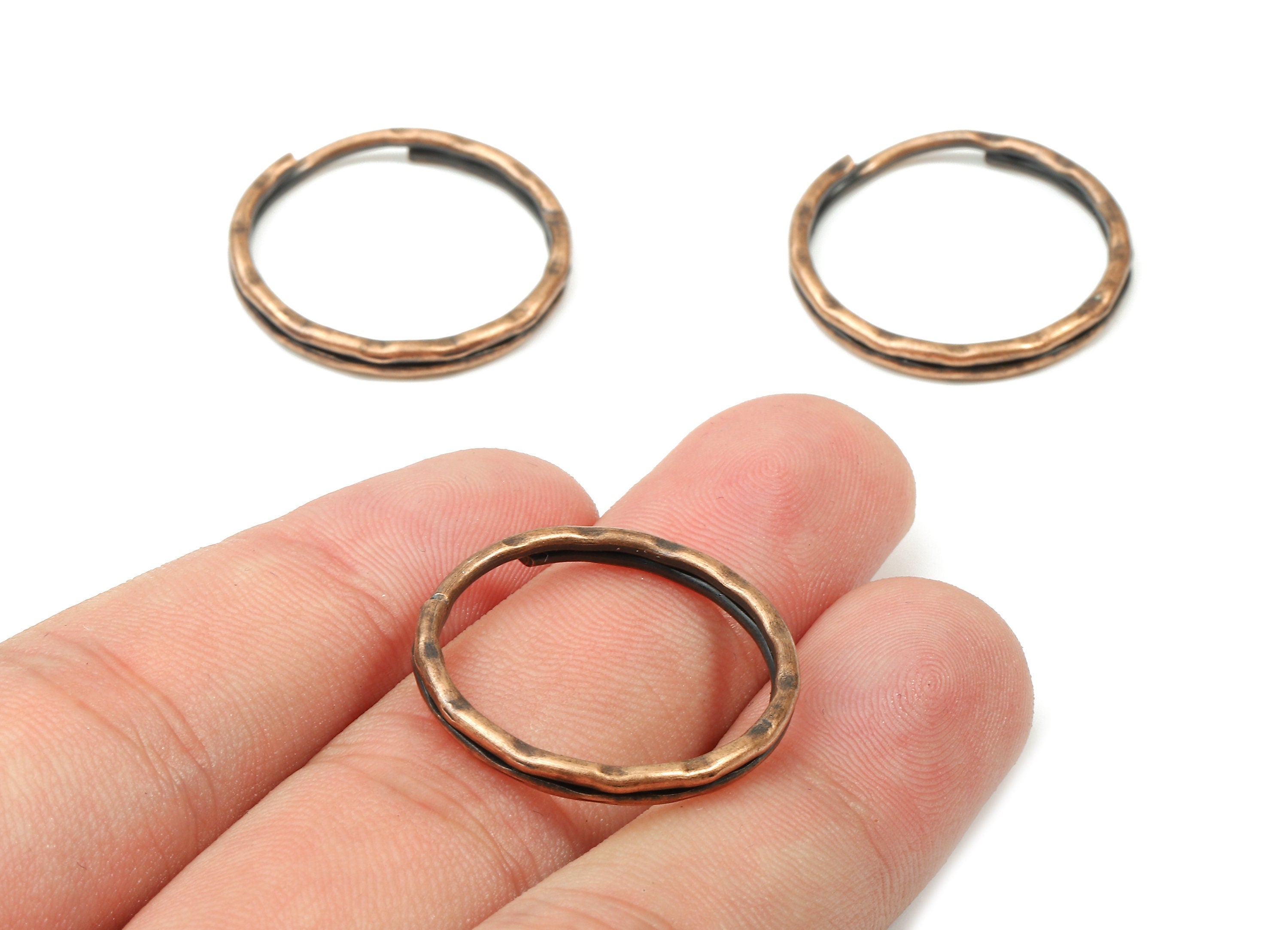 Antique Copper Metal Key Rings - Split Rings - Circle Key Rings - Keychain Connectors - Key Ring Findings - 24.67x24.67x1.5mm - PP2854AC - DOMEDBAZAAR
