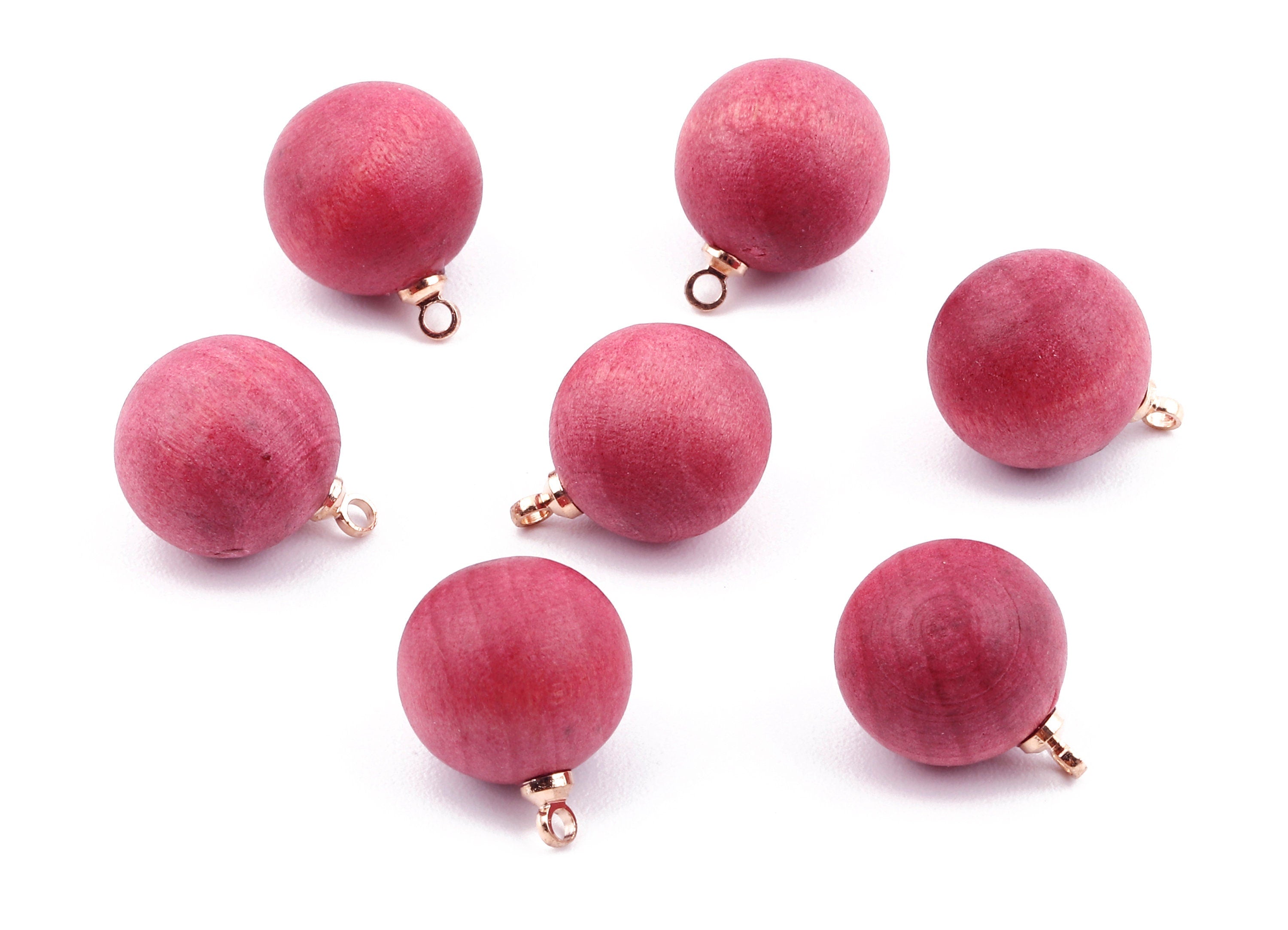 Wooden Ball Charms - Wooden Ball Pendant - Natural Wood Ball Earring Pendant - Wooden Beads with Alloy - 14.88x11.79mm - BB1072 - DOMEDBAZAAR