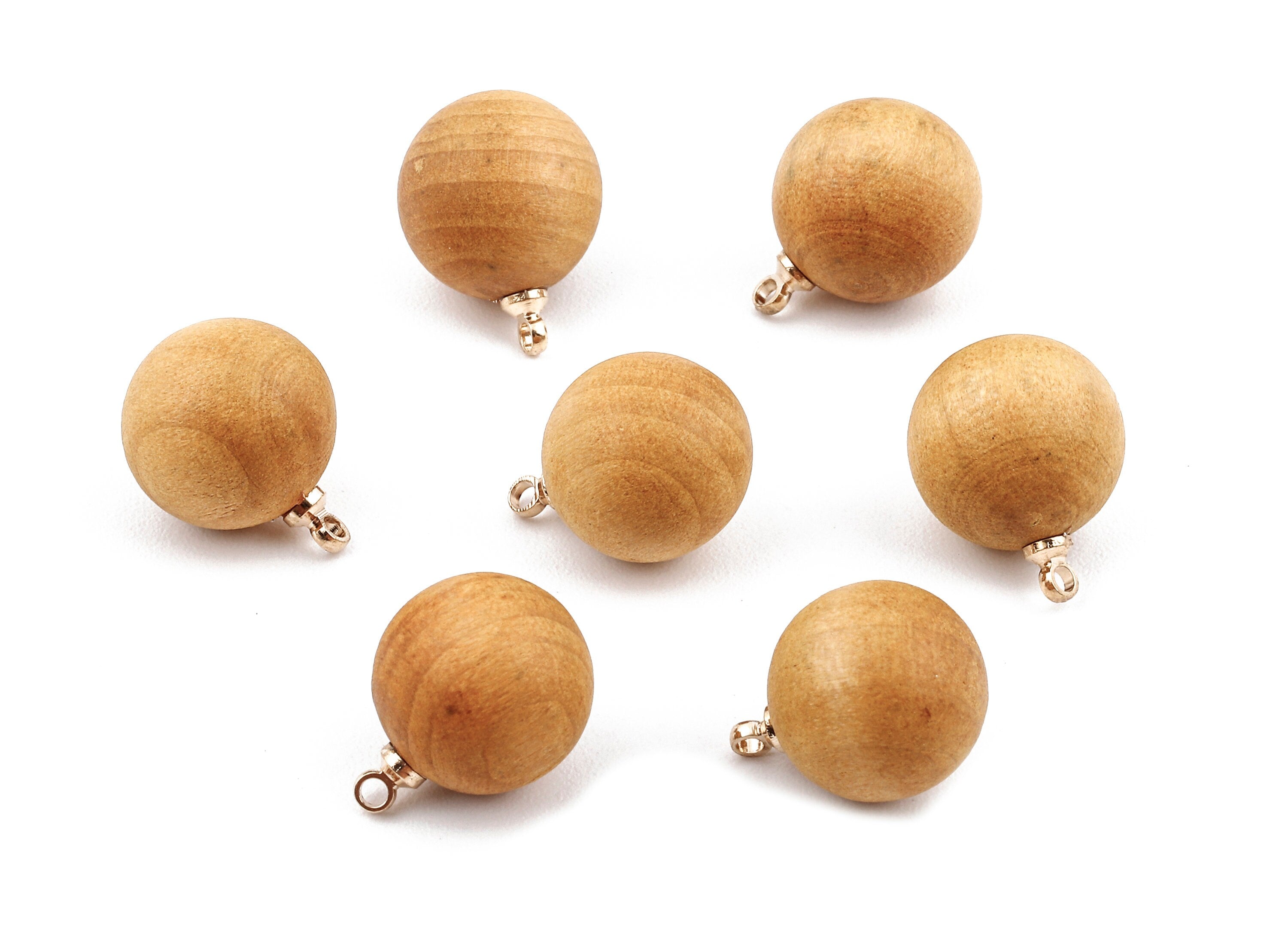 Wooden Ball Charms - Wooden Ball Pendant - Natural Wood Ball Earring Pendant - Wooden Beads with Alloy - 14.88x11.79mm - BB1074 - DOMEDBAZAAR