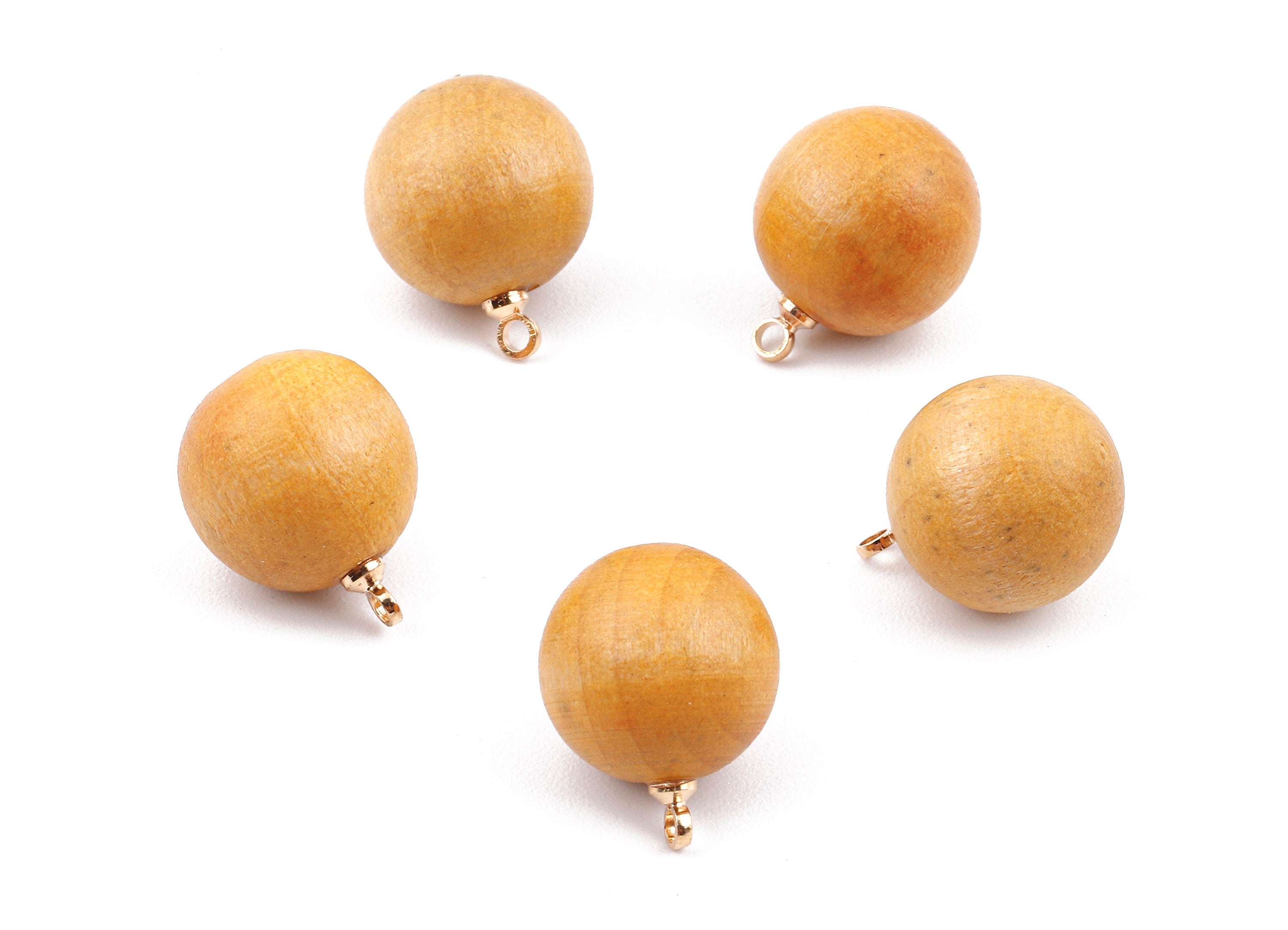 Wooden Ball Charms - Wooden Ball Pendant - Natural Wood Ball Earring Pendant - Wooden Beads with Alloy - 16.61x13.69mm - BB1081 - DOMEDBAZAAR
