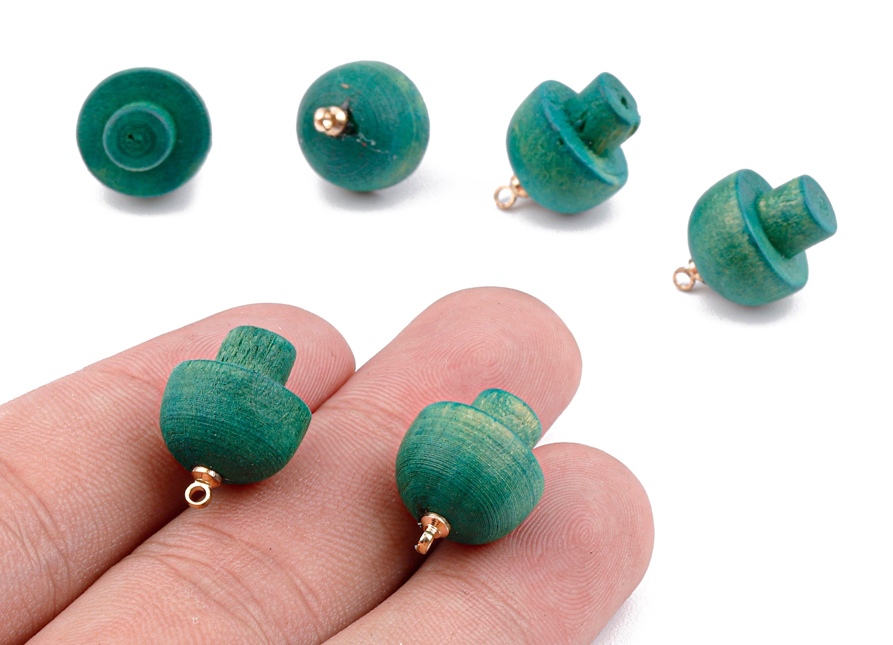 Wooden Mushroom Charms - Wooden Mushroom Pendant - Natural Wood Mushroom Earring Pendant - Wood with Alloy - 16.61x13.69mm - BB1088 - DOMEDBAZAAR