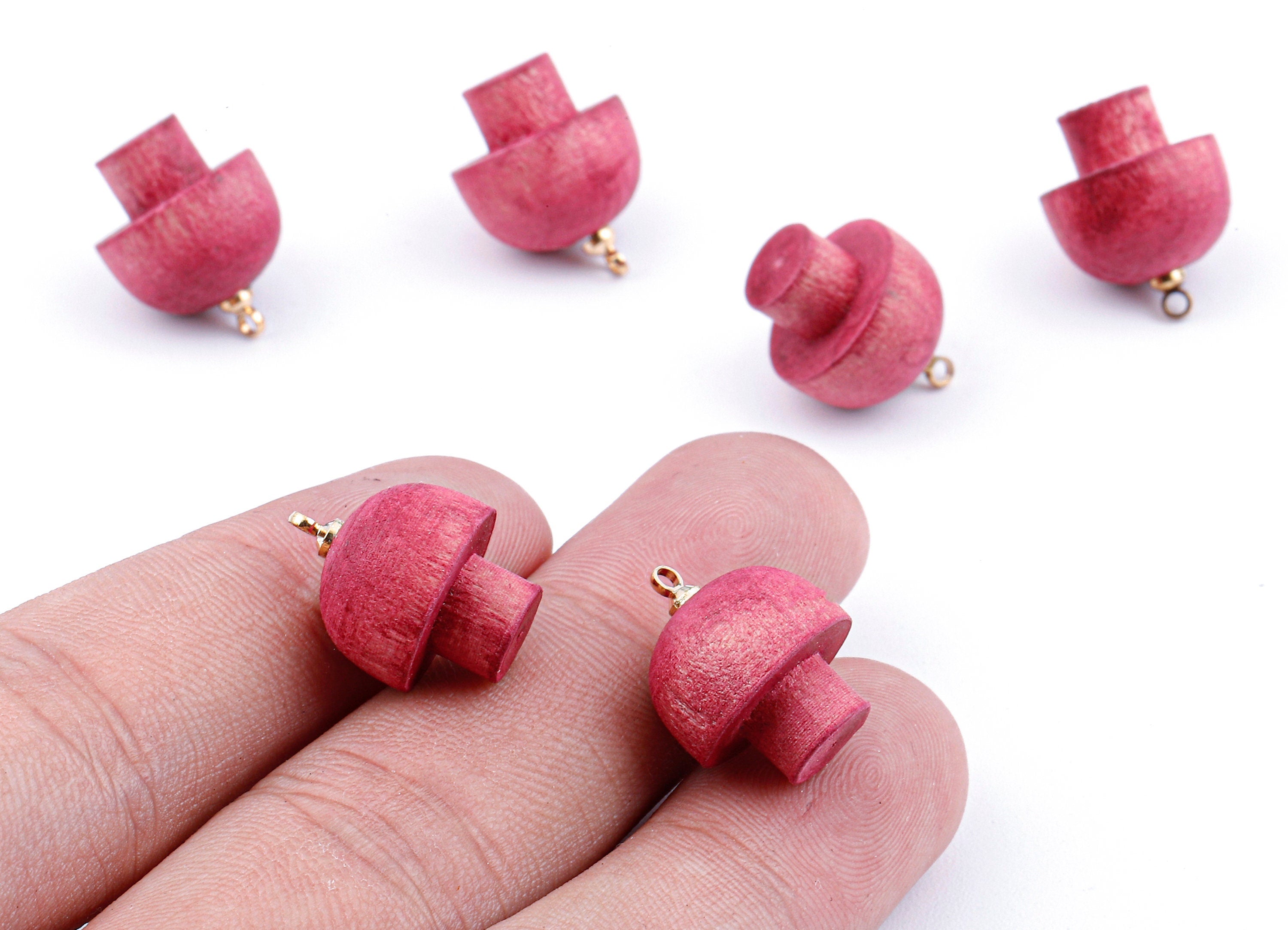 Wooden Mushroom Charms - Wooden Mushroom Pendant - Natural Wood Mushroom Earring Pendant - Wood with Alloy - 16.61x13.69mm - BB1090 - DOMEDBAZAAR