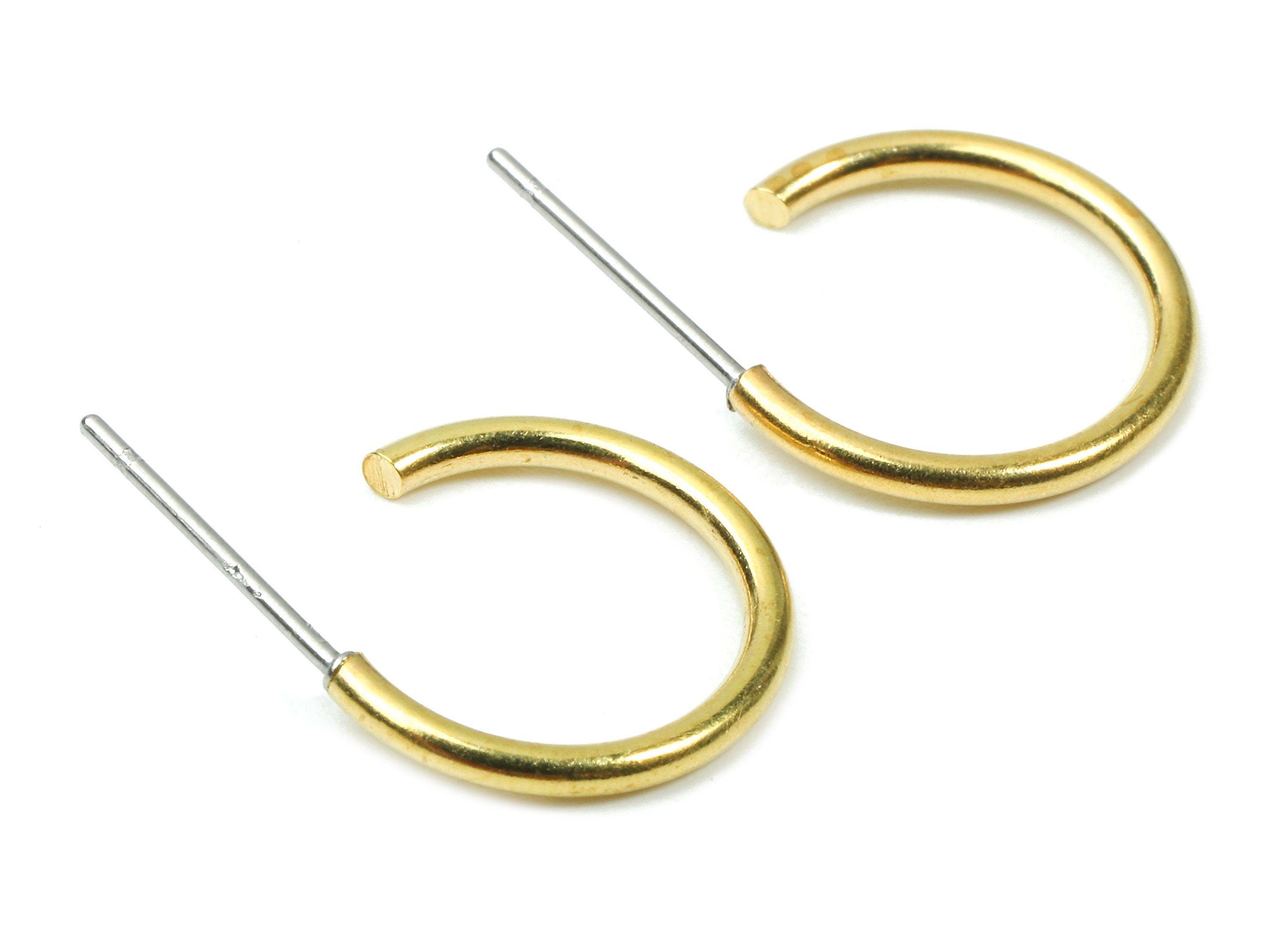 Brass C Earring Post 1.4x14 - Raw Brass C Earring Stud - Earring Posts - Jewelry Supplies - 13.7x13.7x1.4mm - PP2834 - DOMEDBAZAAR