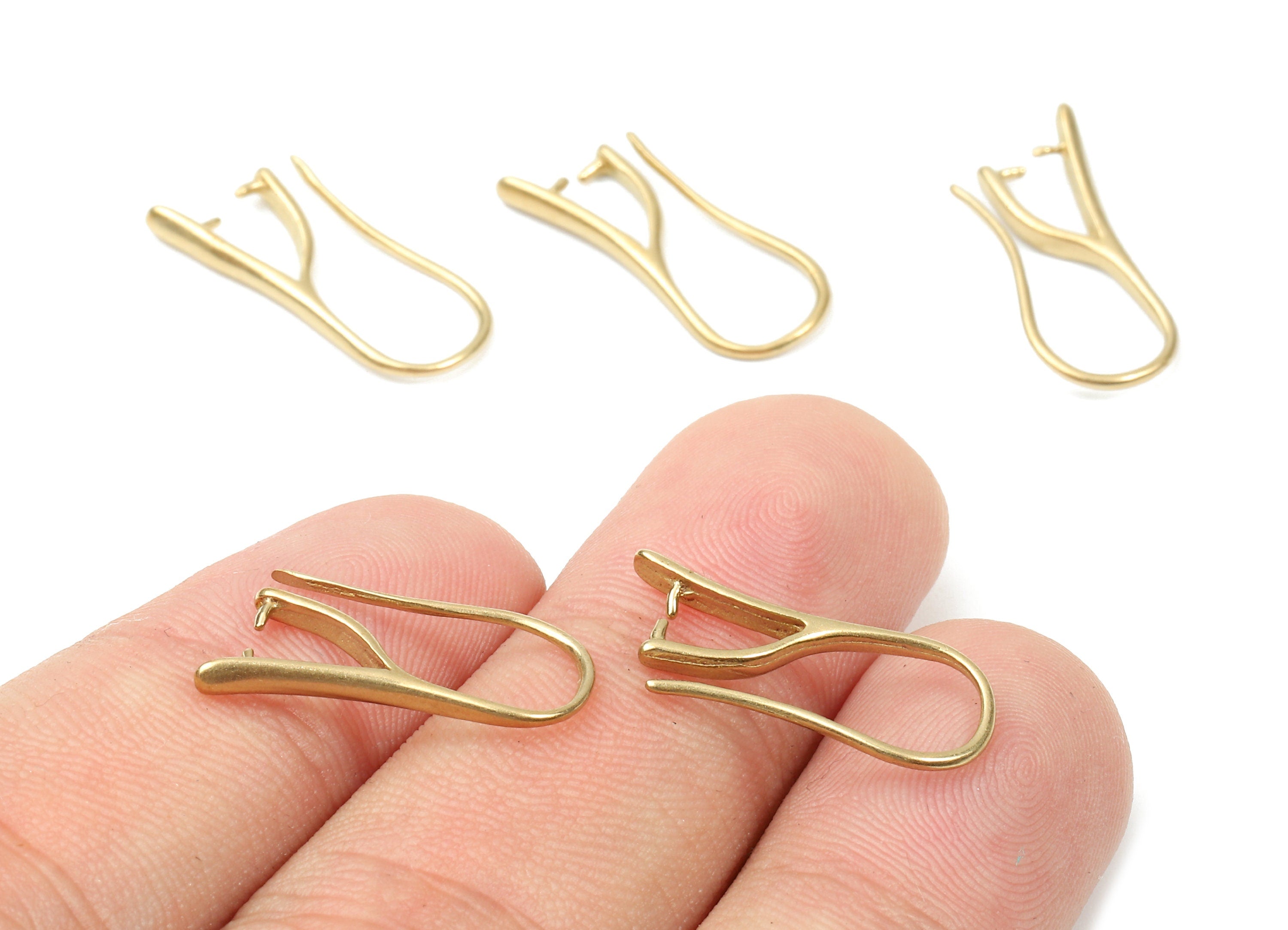 Brass Earring Hooks - Raw Brass Earring Wires - Brass Ear Hooks Findings - Jewelry Supplies - 19.31x8.96x1.3mm - PP2887 - DOMEDBAZAAR