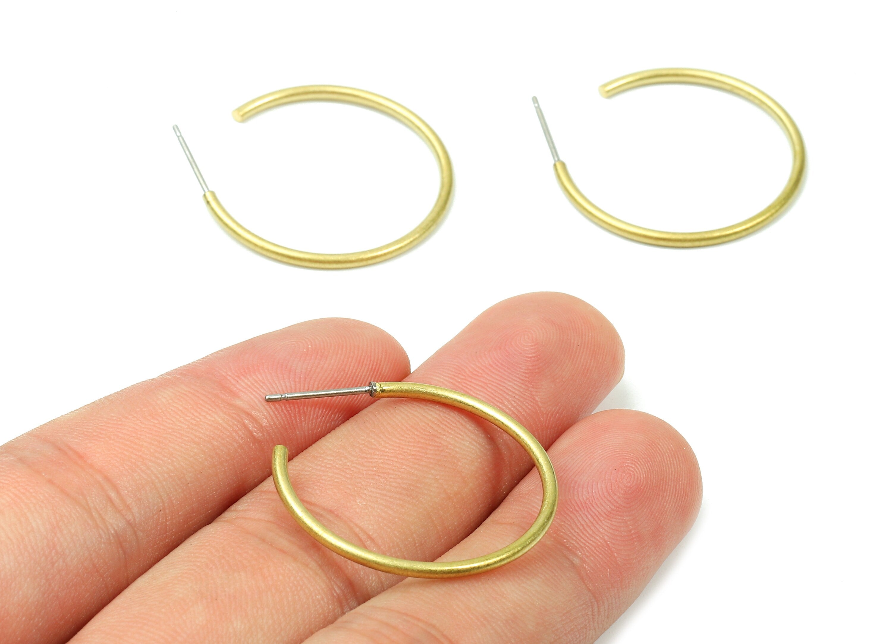 Brass C Earring Post 1.6x30 - Raw Brass C Earring Stud - Earring Posts - Jewelry Supplies - 28.1x28.1x1.7mm - PP2836 - DOMEDBAZAAR