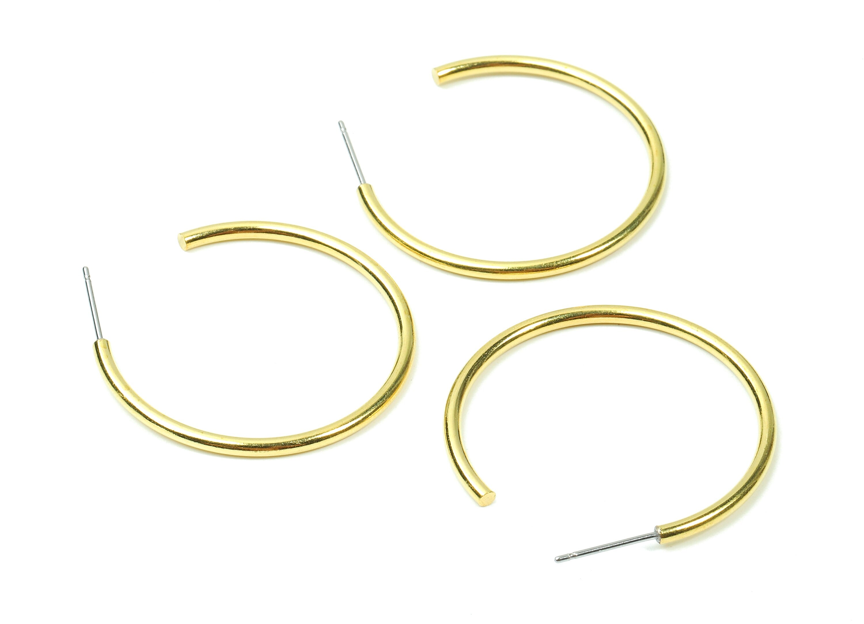 Brass C Earring Post 2.0x35 - Raw Brass C Earring Stud - Earring Posts - Jewelry Supplies - 34.6x34.6x1.58mm - PP2838 - DOMEDBAZAAR