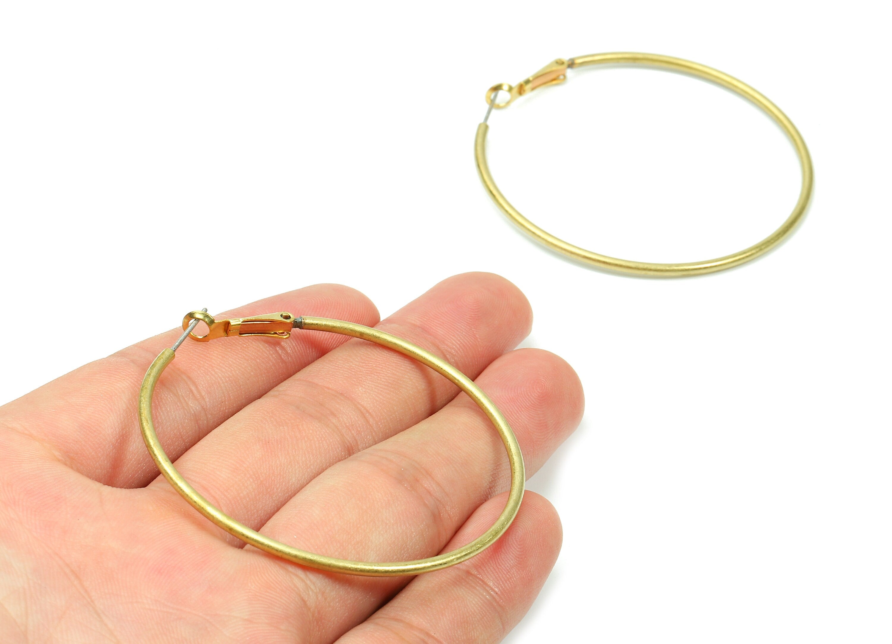 Brass Earrings Hoop 2.0x55 - Raw Brass Earring Circle Clasp - Earring Findings - Jewelry Supplies - 57.91x55.3x1.98mm - PP2845 - DOMEDBAZAAR