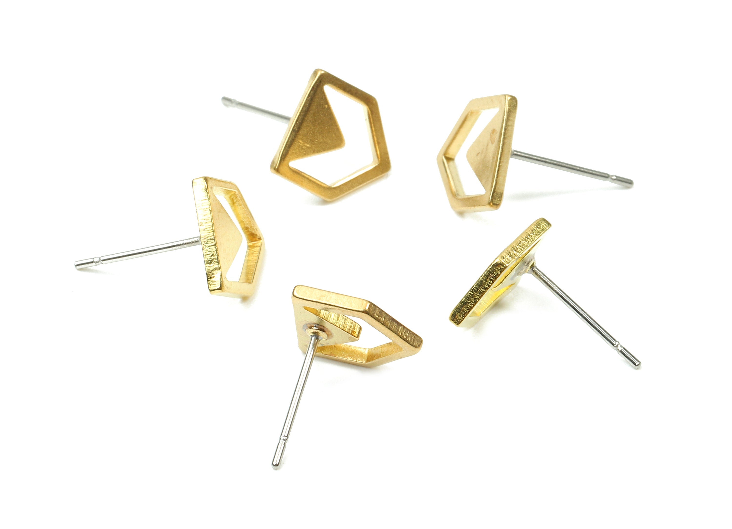 Brass Pentagon Earring Post - Raw Brass Pentagon Earring Stud - Earring Findings - Jewellery Supplies - 10.06x9.15x1.26mm - PP2875 - DOMEDBAZAAR