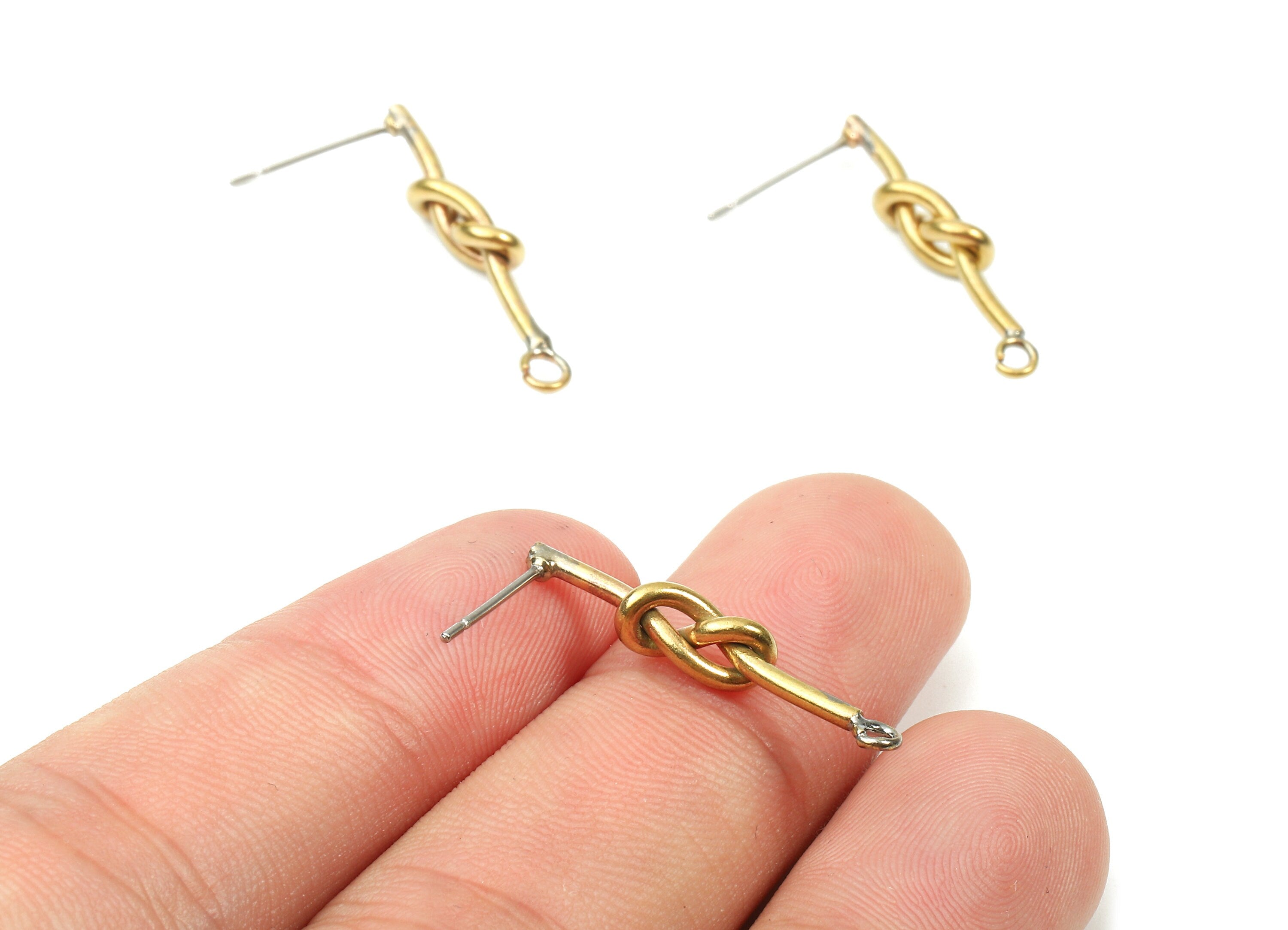 Brass Knot Earring Post - Raw Brass Knot Earring Stud - Earring Findings - Jewelry Supplies - 26.29x4.89x3.07mm - PP2878 - DOMEDBAZAAR