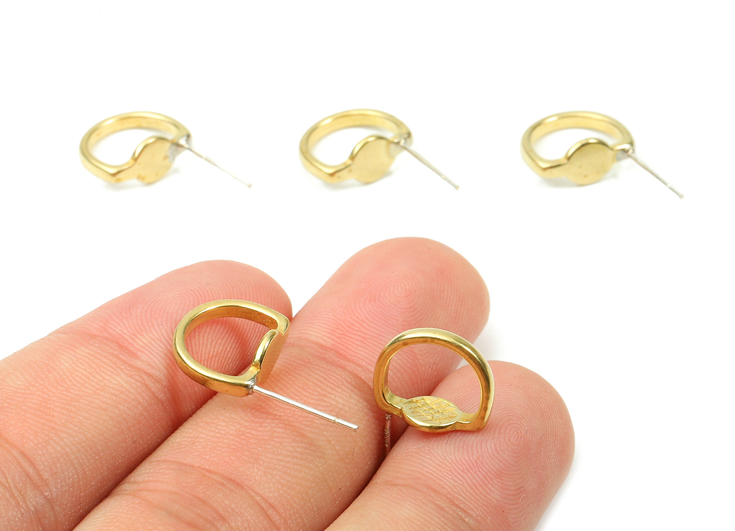 Brass D Earring Post - Raw Brass D Earring Stud - Earring Findings - Jewelry Supplies - 12.25x10.3x1.22mm - PP2877 - DOMEDBAZAAR