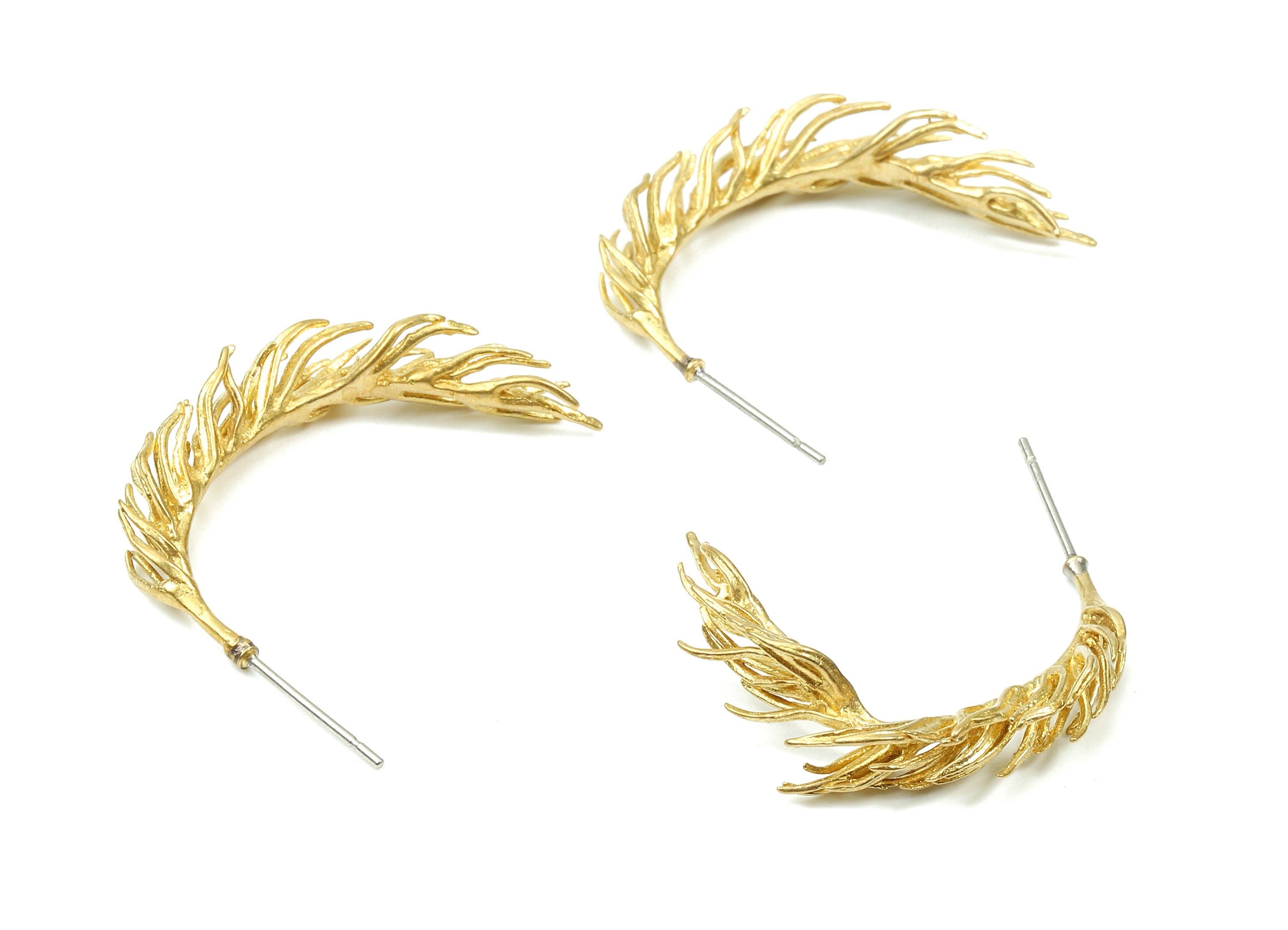 Brass Branch Earring Post - Raw Brass Branch Earring Stud - Earring Findings - Jewelry Supplies - 31.07x6.3x3.87mm - PP2865 - DOMEDBAZAAR