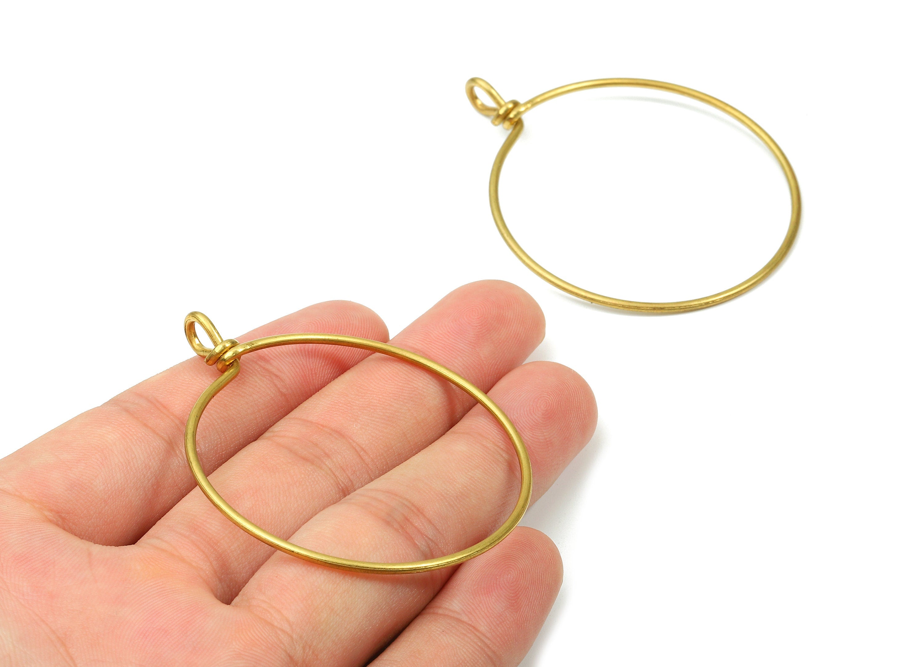 Brass Circle Wire Charms - Raw Brass Round Pendants - Brass Earring Findings - Jewelry Supplies - 61.68x50.15x1.55mm - PP2863 - DOMEDBAZAAR
