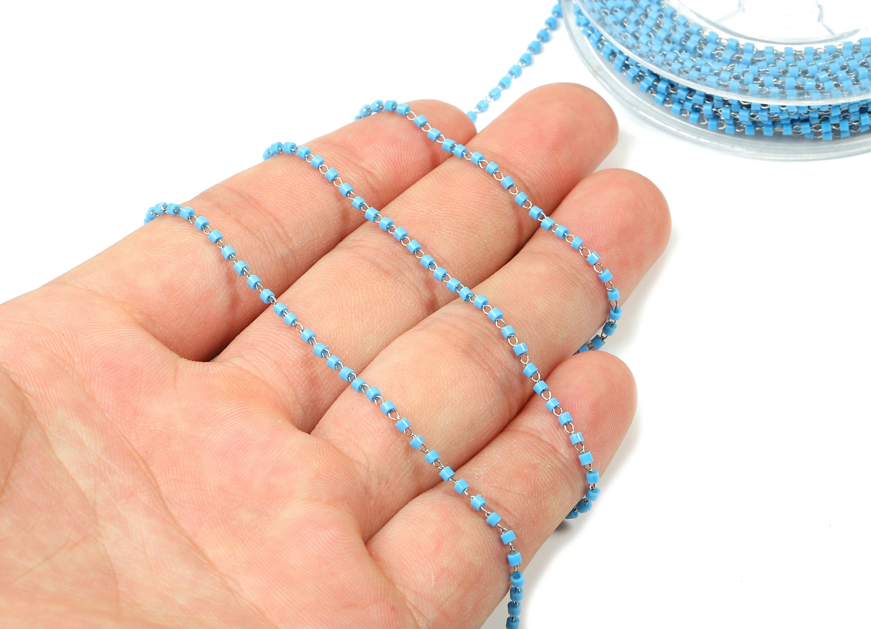 Toho Glass Beaded Chain - Seed Beads Chain- Toho Glass Bead - Stainless Steel - Jewelry Making Chain - 1.63mm x 1.44mm - TH1015 - DOMEDBAZAAR