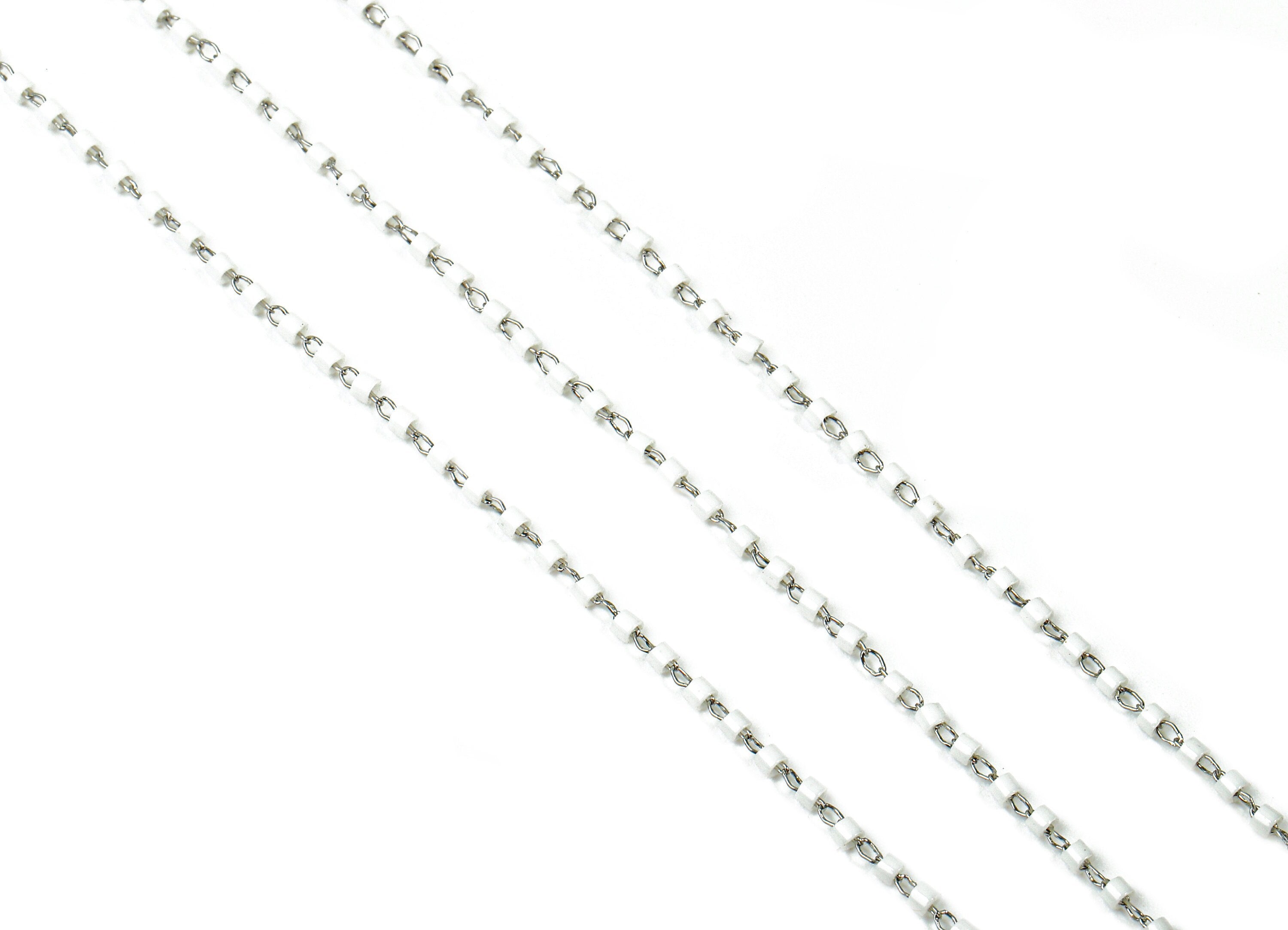 Toho Glass Beaded Chain - Seed Beads Chain - White Toho Glass Bead - Stainless Steel - Jewelry Making Chain - 1.63mm x 1.44mm - TH1020 - DOMEDBAZAAR