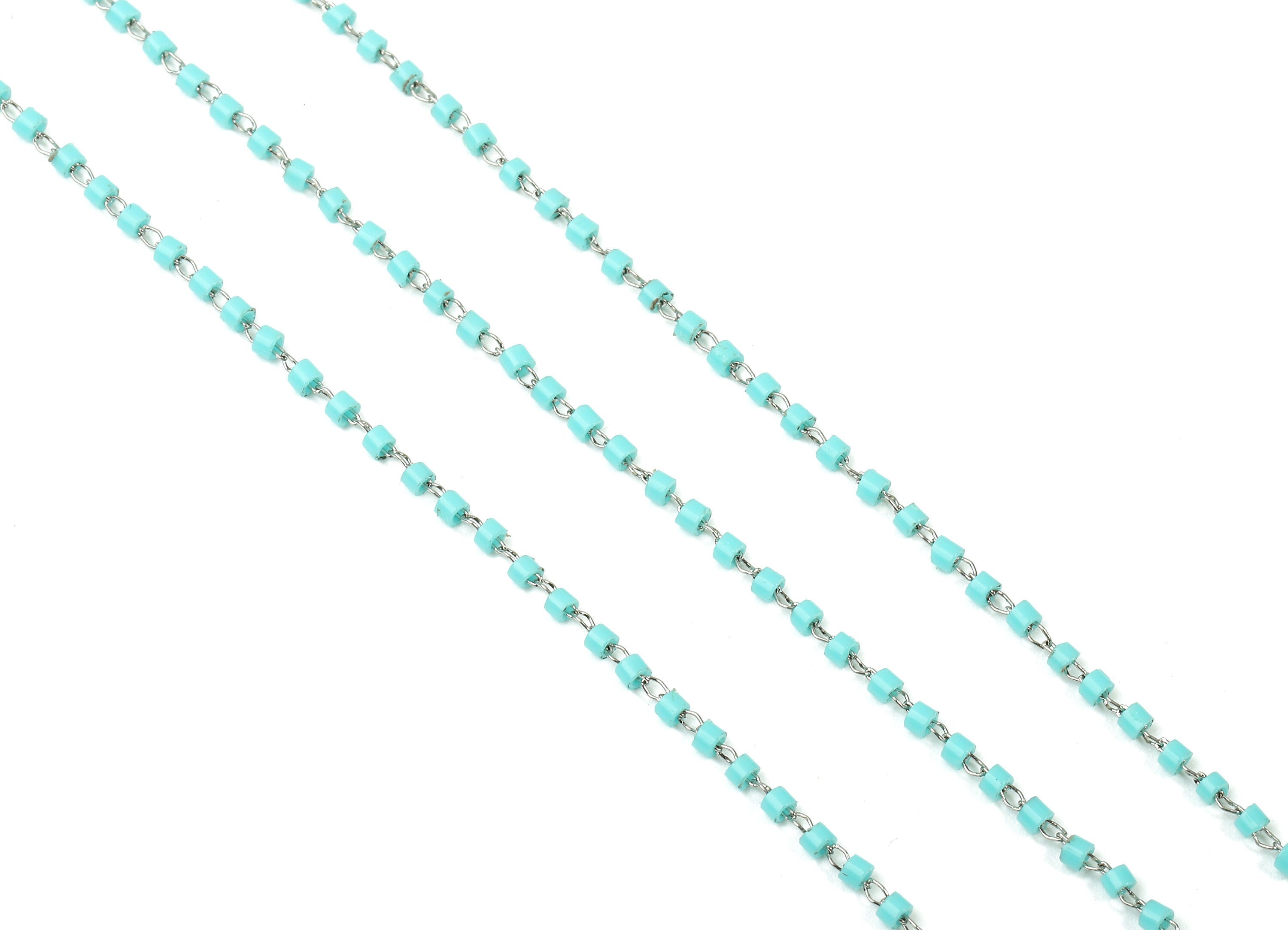 Toho Glass Beaded Chain - Seed Beads Chain - Turquaz Toho Glass Bead - Stainless Steel - Jewelry Making Chain - 1.63mm x 1.44mm - TH1022 - DOMEDBAZAAR