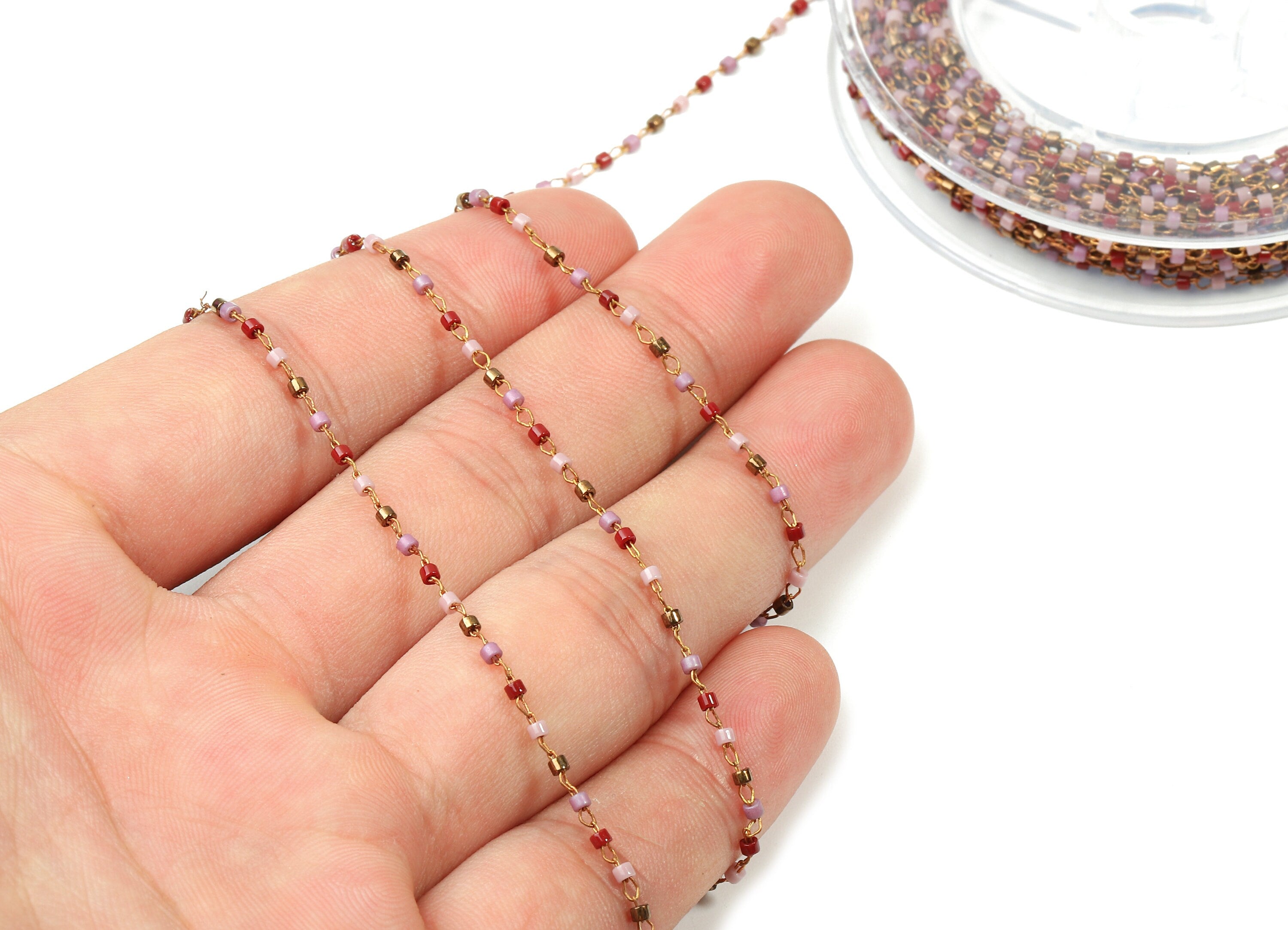 Toho Glass Beaded Chain - Seed Beads Chain - Toho Glass Bead - Stainless Steel - Jewelry Making Chain - 1.63mm x 1.44mm - TH1026 - DOMEDBAZAAR