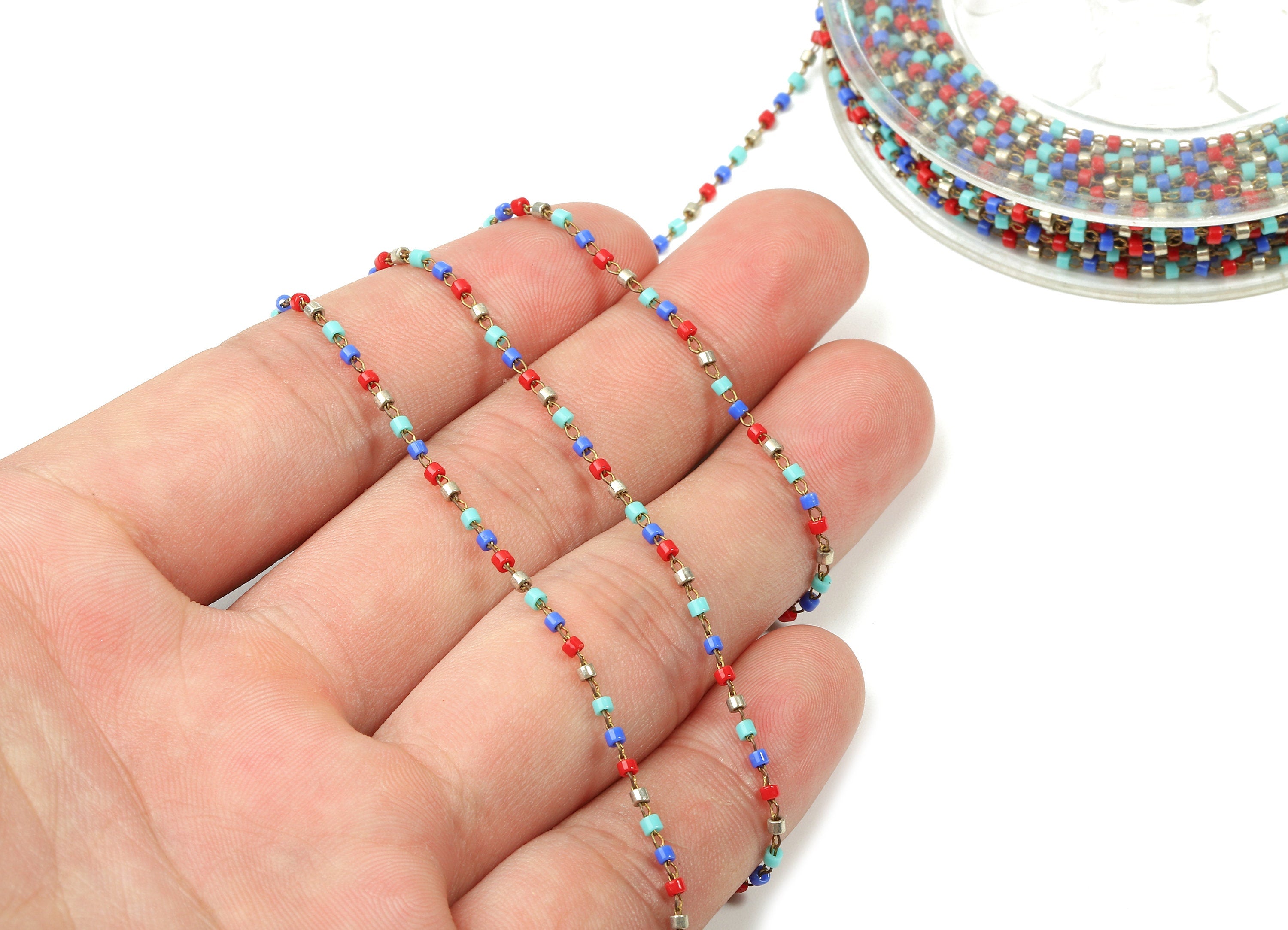 Toho Glass Beaded Chain - Seed Beads Chain - Toho Glass Bead - Stainless Steel - Jewelry Making Chain - 1.63mm x 1.44mm - TH1027 - DOMEDBAZAAR