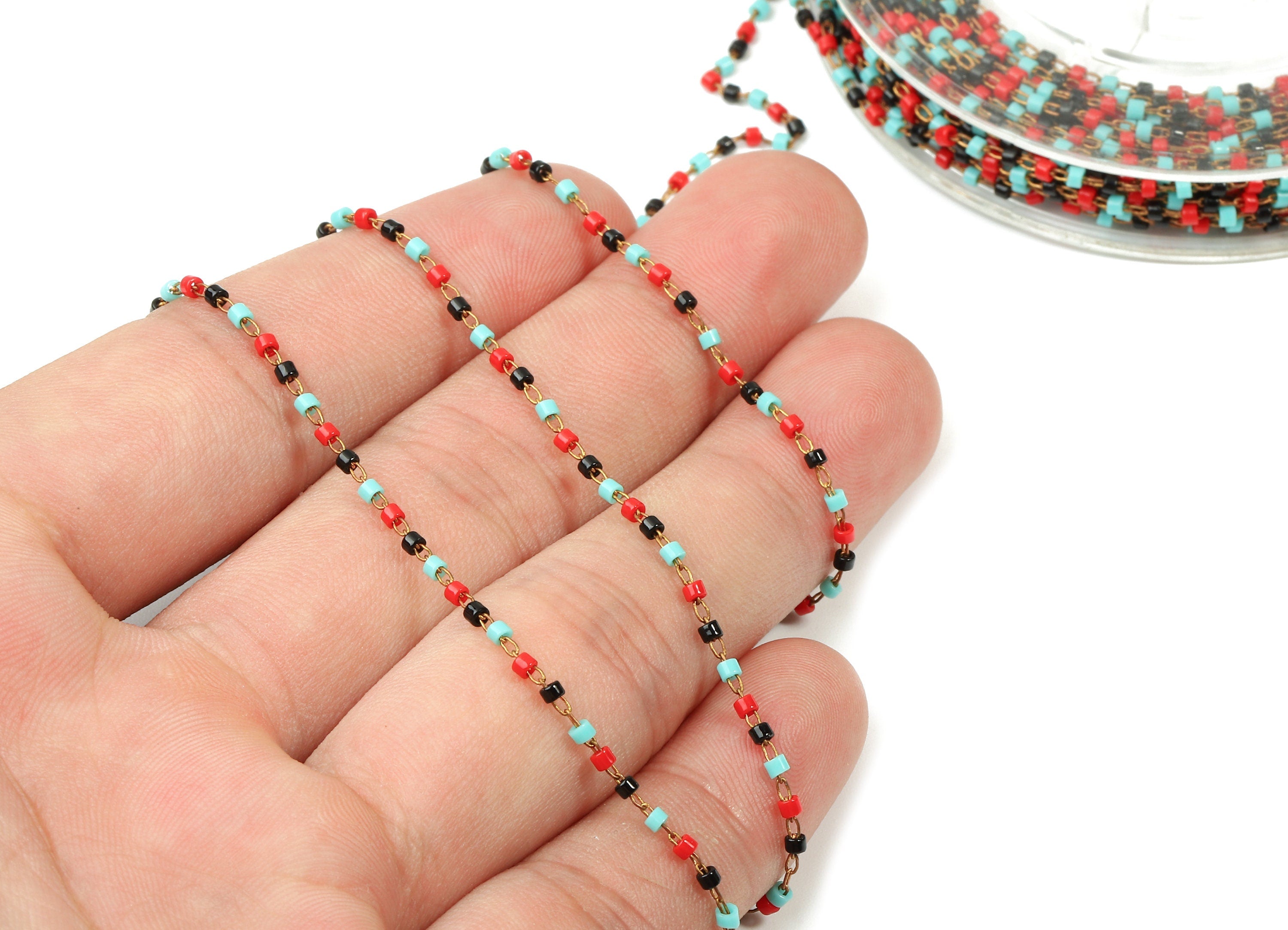 Toho Glass Beaded Chain - Seed Beads Chain - Toho Glass Bead - Stainless Steel - Jewelry Making Chain - 1.63mm x 1.44mm - TH1029 - DOMEDBAZAAR