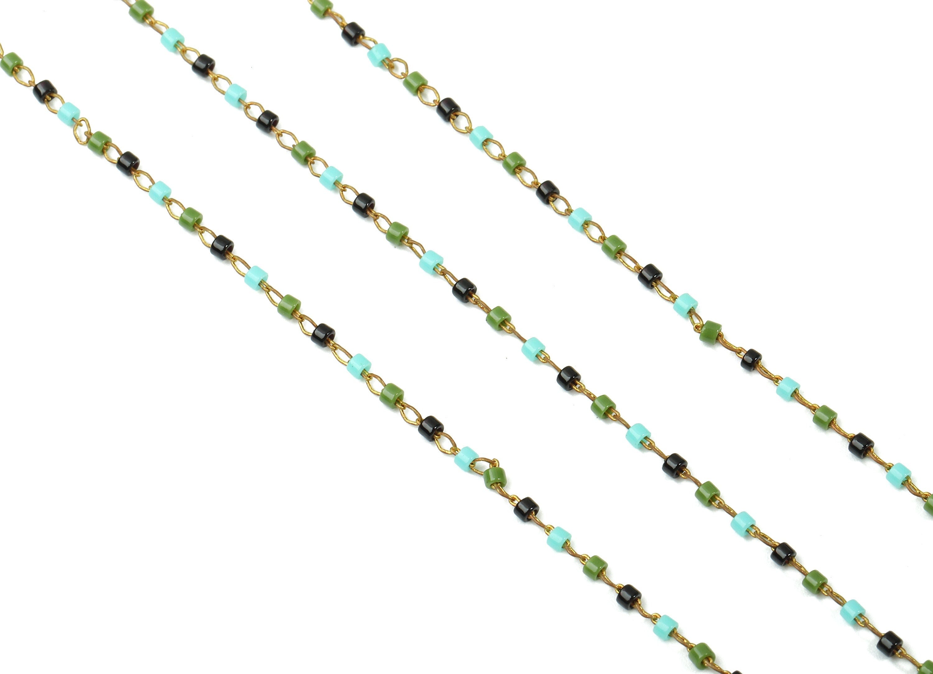 Toho Glass Beaded Chain - Seed Beads Chain - Green Toho Glass Bead - Stainless Steel - Jewelry Making Chain - 1.63mm x 1.44mm - TH1036 - DOMEDBAZAAR