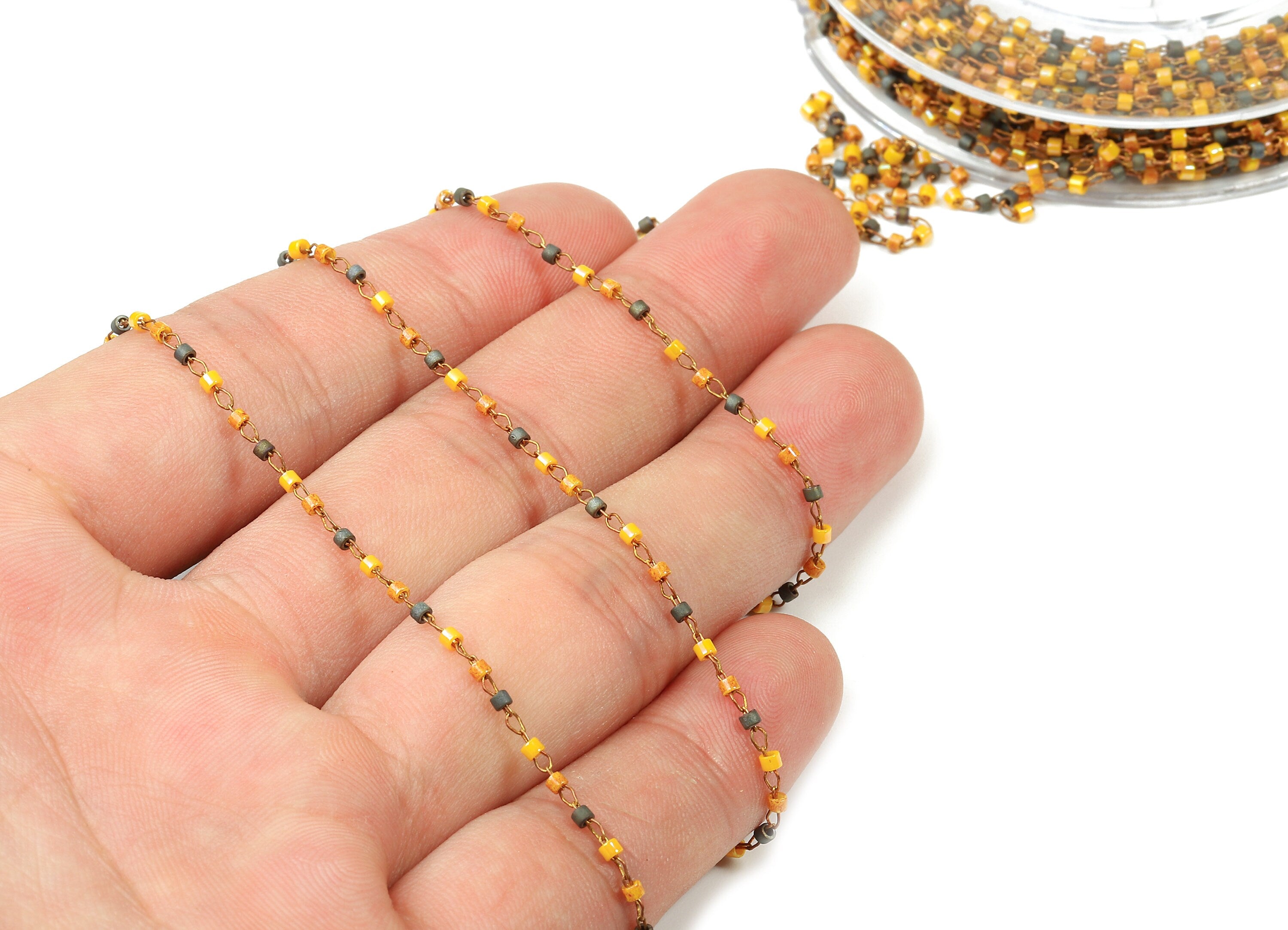 Toho Glass Beaded Chain - Seed Beads Chain - Toho Glass Bead - Stainless Steel - Jewelry Making Chain - 1.63mm x 1.44mm - TH1039 - DOMEDBAZAAR