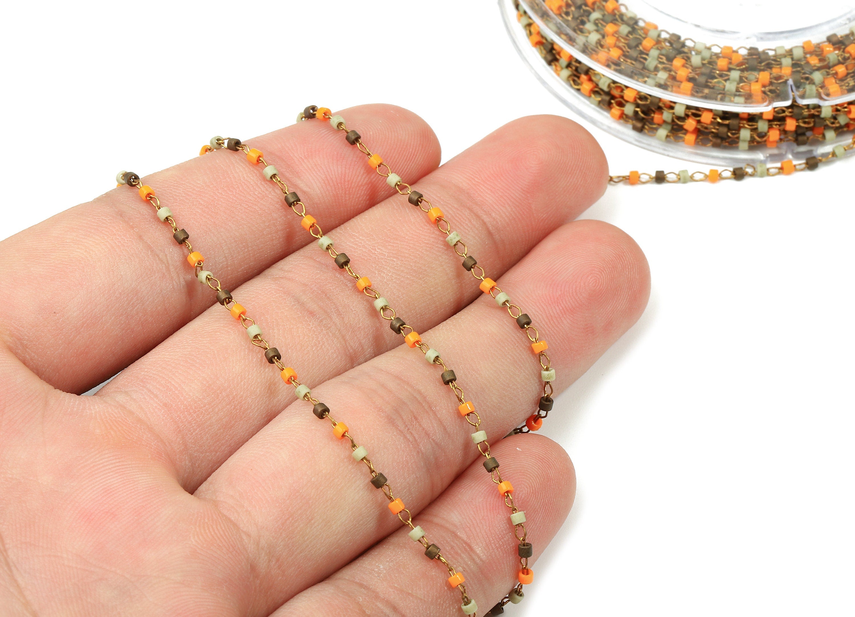 Toho Glass Beaded Chain - Seed Beads Chain - Toho Glass Bead - Stainless Steel - Jewelry Making Chain - 1.63mm x 1.44mm - TH1045 - DOMEDBAZAAR