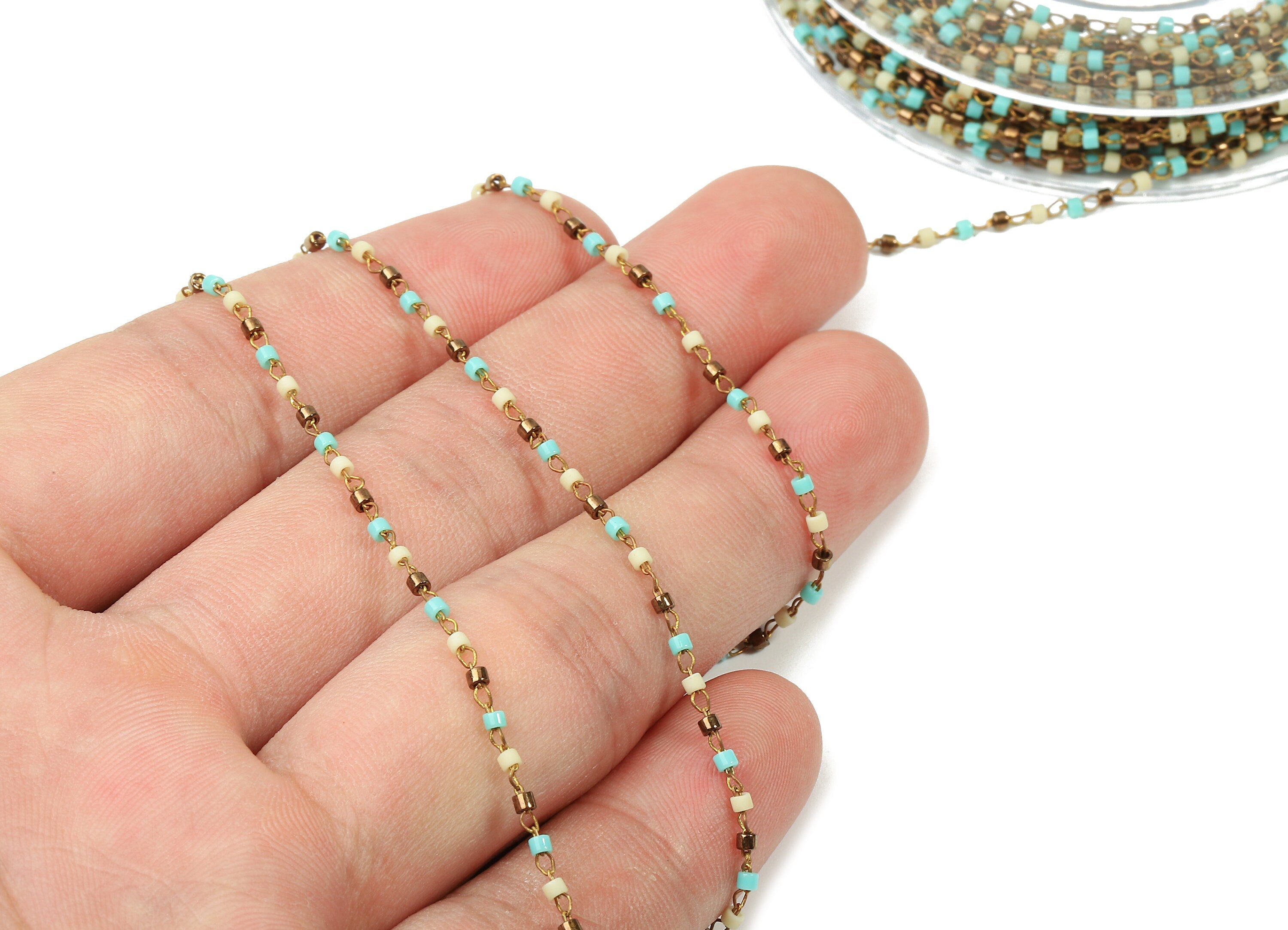 Toho Glass Beaded Chain - Seed Beads Chain - Toho Glass Bead - Stainless Steel - Jewelry Making Chain - 1.63mm x 1.44mm - TH1047 - DOMEDBAZAAR
